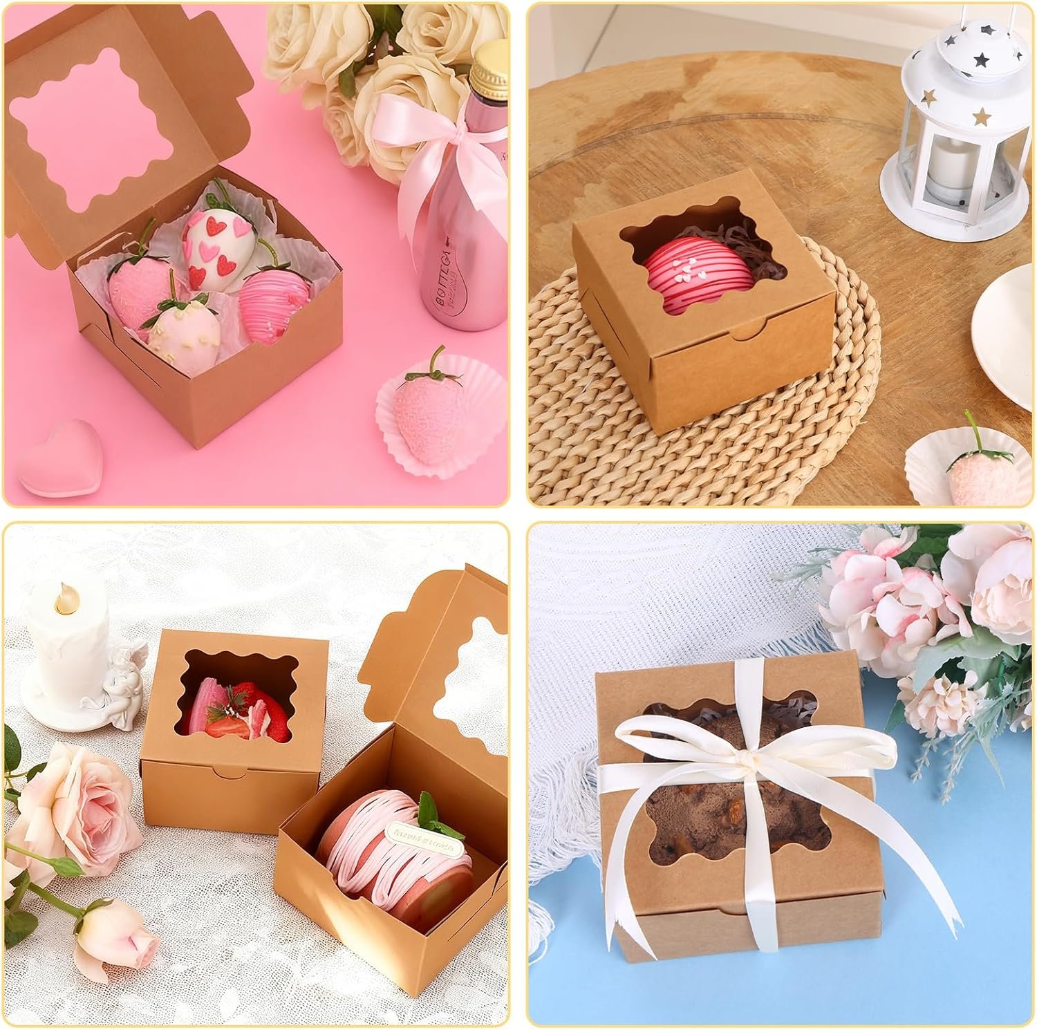 Logo Personalizzato 50 Scatole per Biscotti con Finestra 4x4x2.5 Pollici Marrone Marchio Bianco per Pasticceria Biscotti Piccoli Dolci e Dessert dal Produttore