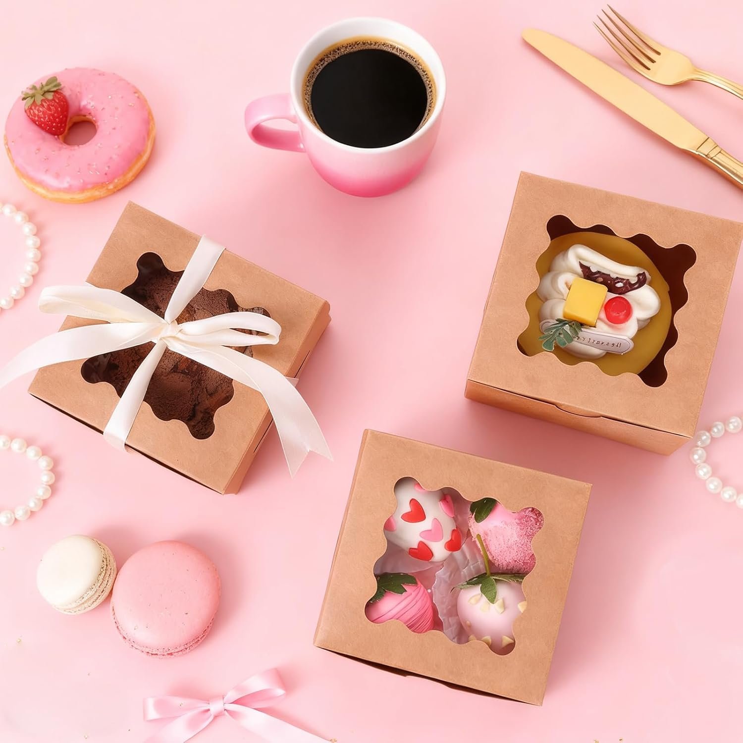 Logo Personalizzato 50 Scatole per Biscotti con Finestra 4x4x2.5 Pollici Marrone Marchio Bianco per Pasticceria Biscotti Piccoli Dolci e Dessert dal Produttore