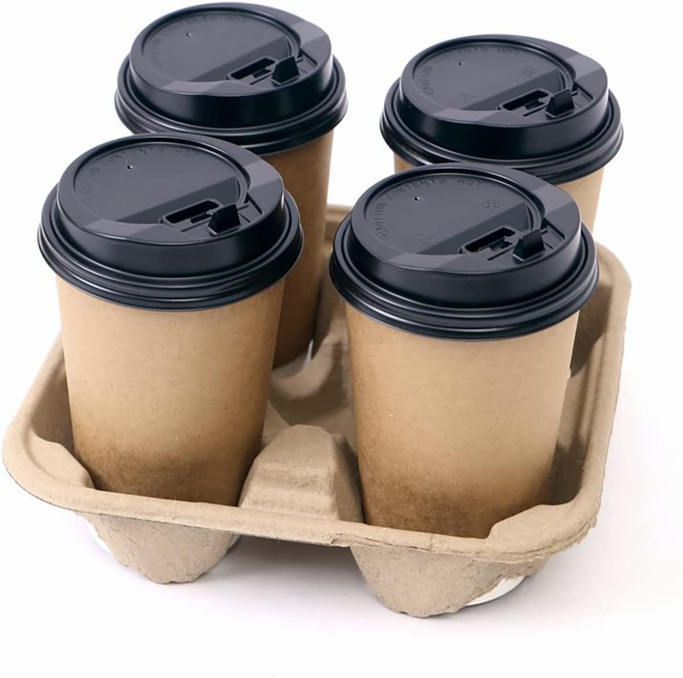 Produttore Portabevande per 4 Bicchieri Usa e Getta Vassoi Caffè da Asporto in Fibra di Polpa con Logo Personalizzato Confezione 100 Pezzi Marchio Bianco per Bevande Calde e Fredde