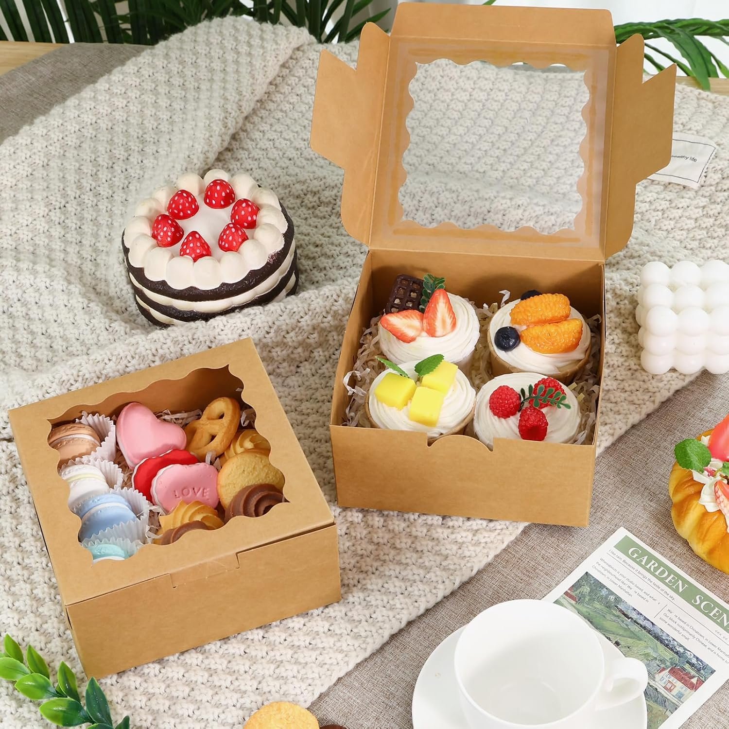 Logo Personalizzato Scatole per Biscotti con Finestra 15 pz 6x6x3in Marroni per Dolci Torte Ciambelle Pasticceria Marchio Bianco dal Fornitore