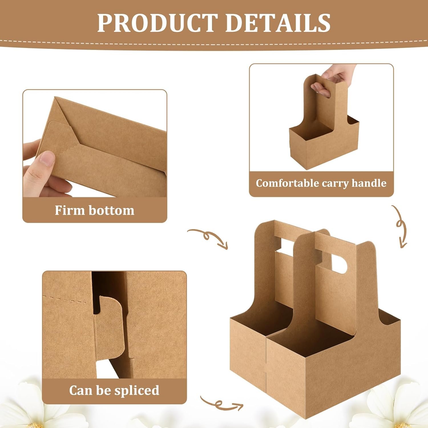 Marchio Bianco Sacchetti Regalo Fiore Carta Kraft 24 Pezzi Portabevande Monouso con Manico 2 Bicchieri Logo Personalizzato per Festa della Mamma Nozze Compleanno dal Fornitore Multicolore