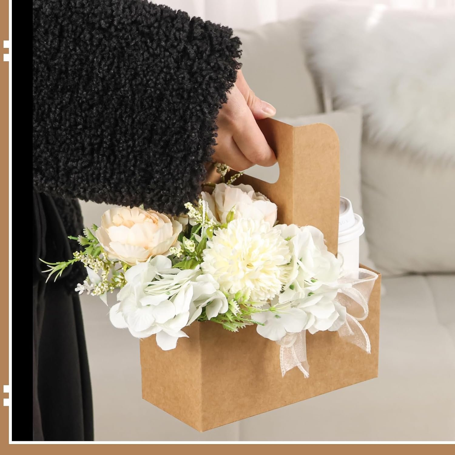 Marchio Bianco Sacchetti Regalo Fiore Carta Kraft 24 Pezzi Portabevande Monouso con Manico 2 Bicchieri Logo Personalizzato per Festa della Mamma Nozze Compleanno dal Fornitore Multicolore