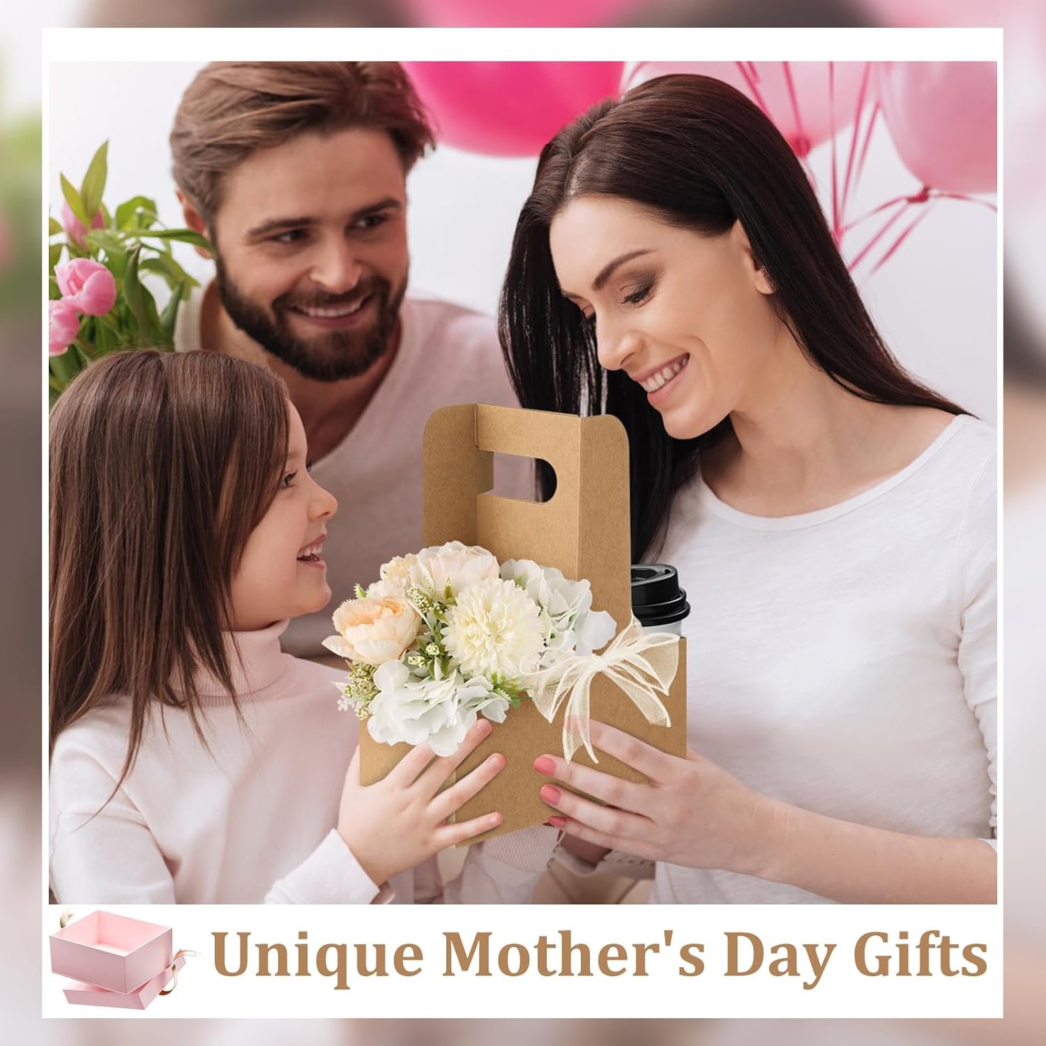 Marchio Bianco Sacchetti Regalo Fiore Carta Kraft 24 Pezzi Portabevande Monouso con Manico 2 Bicchieri Logo Personalizzato per Festa della Mamma Nozze Compleanno dal Fornitore Multicolore