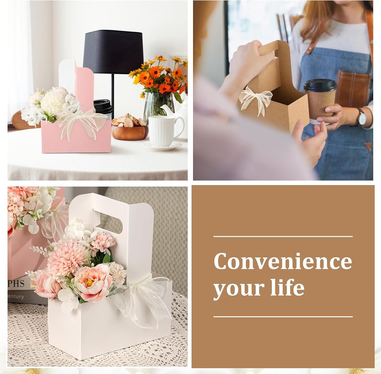 Marchio Bianco Sacchetti Regalo Fiore Carta Kraft 24 Pezzi Portabevande Monouso con Manico 2 Bicchieri Logo Personalizzato per Festa della Mamma Nozze Compleanno dal Fornitore Multicolore