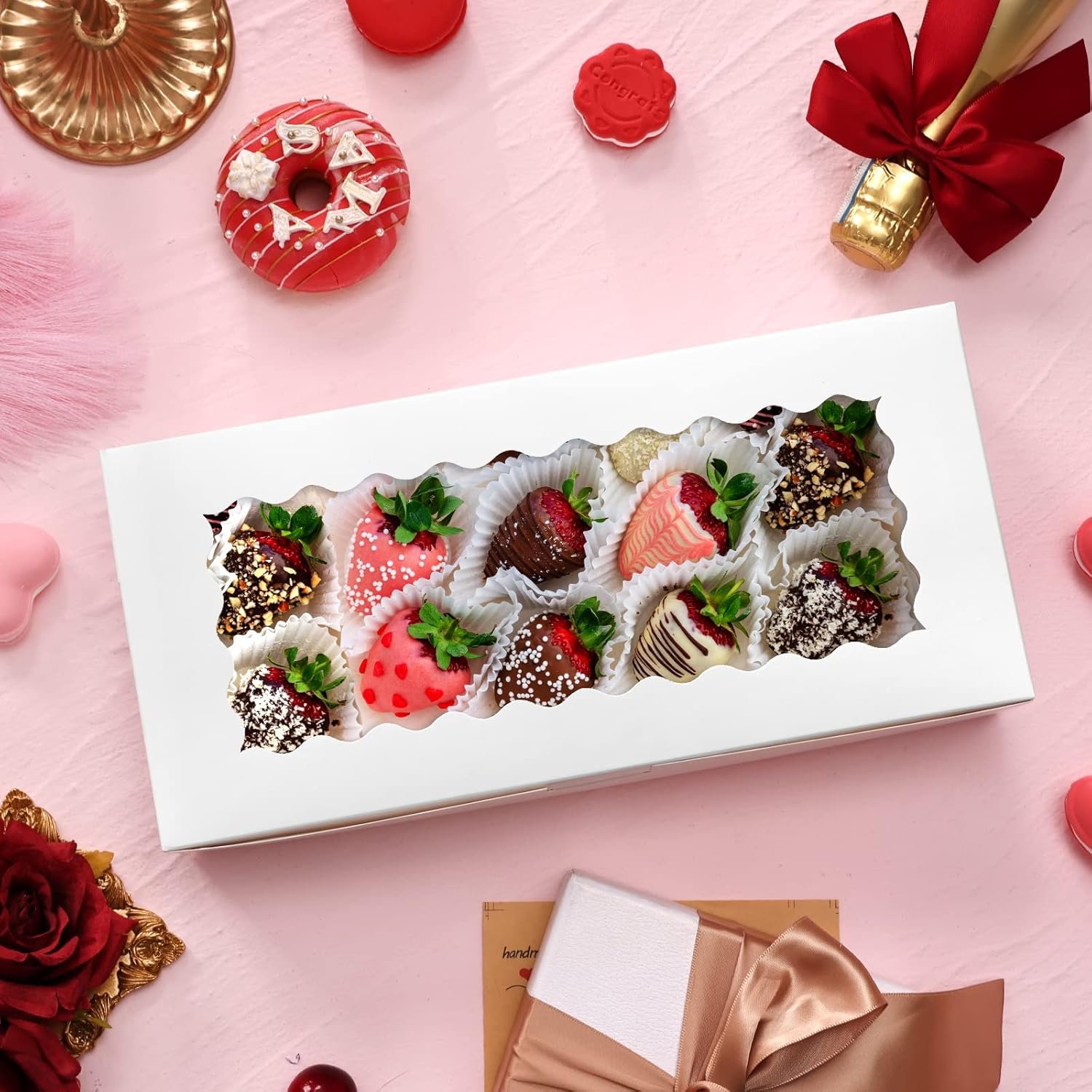 Marchio Bianco Scatole Biscotti 30pz 12x5.5x2.5 pollici Bianche con Finestra con Logo Personalizzato per Fragole Cioccolato Donuts Pasticcini Cake Pop del Produttore