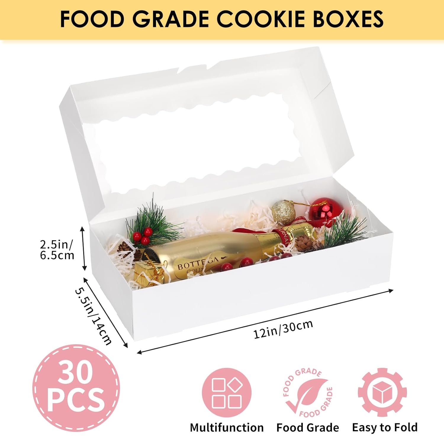Marchio Bianco Scatole Biscotti 30pz 12x5.5x2.5 pollici Bianche con Finestra con Logo Personalizzato per Fragole Cioccolato Donuts Pasticcini Cake Pop del Produttore