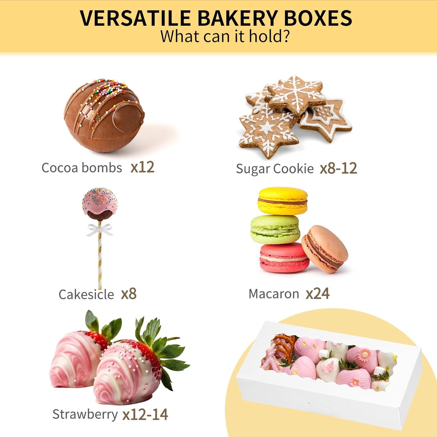Marchio Bianco Scatole Biscotti 30pz 12x5.5x2.5 pollici Bianche con Finestra con Logo Personalizzato per Fragole Cioccolato Donuts Pasticcini Cake Pop del Produttore