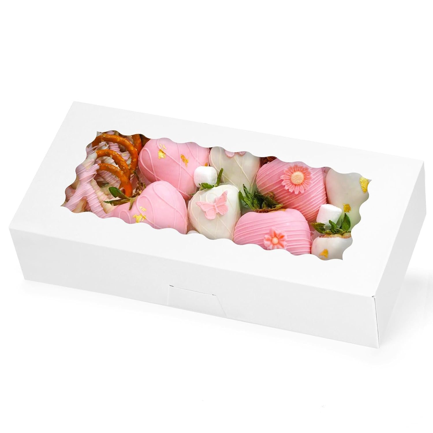 Marchio Bianco Scatole Biscotti 30pz 12x5.5x2.5 pollici Bianche con Finestra con Logo Personalizzato per Fragole Cioccolato Donuts Pasticcini Cake Pop del Produttore