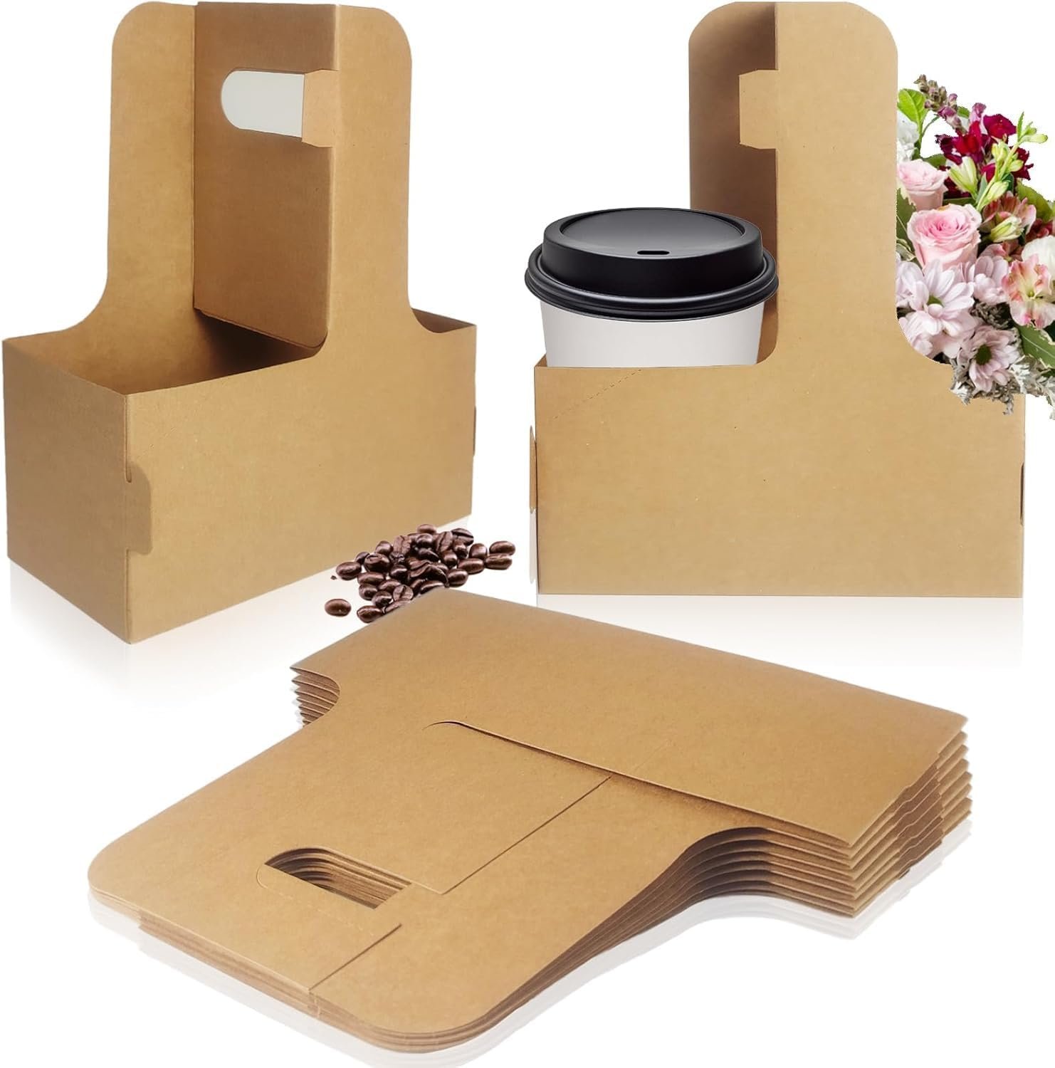Fornitore Portatazza Usa e Getta per 2 Tazze con Manico in Cartone Marrone, Logo Personalizzato per Caffè e Consegne, Marchio Bianco 10 Pezzi
