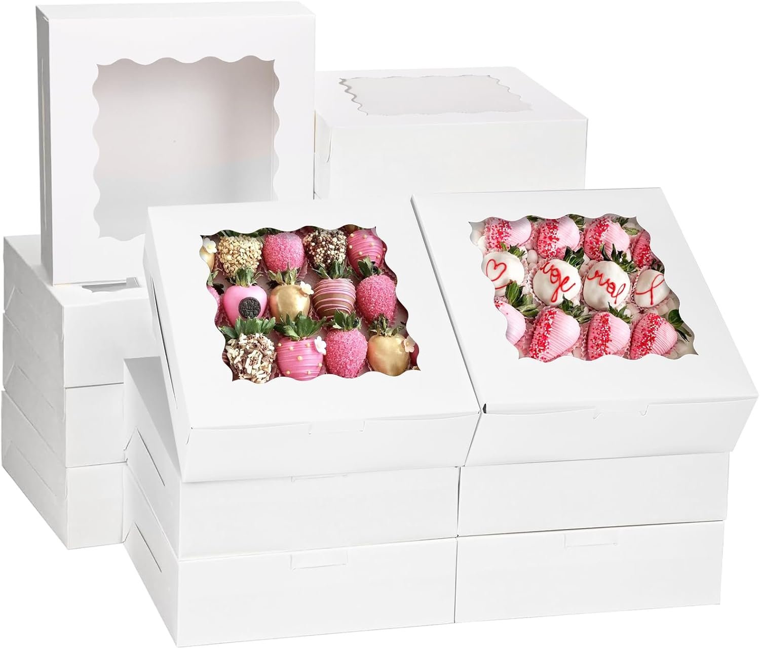 Marchio Bianco Scatole Pasticceria 30 pz 8x8x2.5 con Finestra con Logo Personalizzato Bianche per Biscotti Donuts Fragole Cioccolato Torte dal Fornitore
