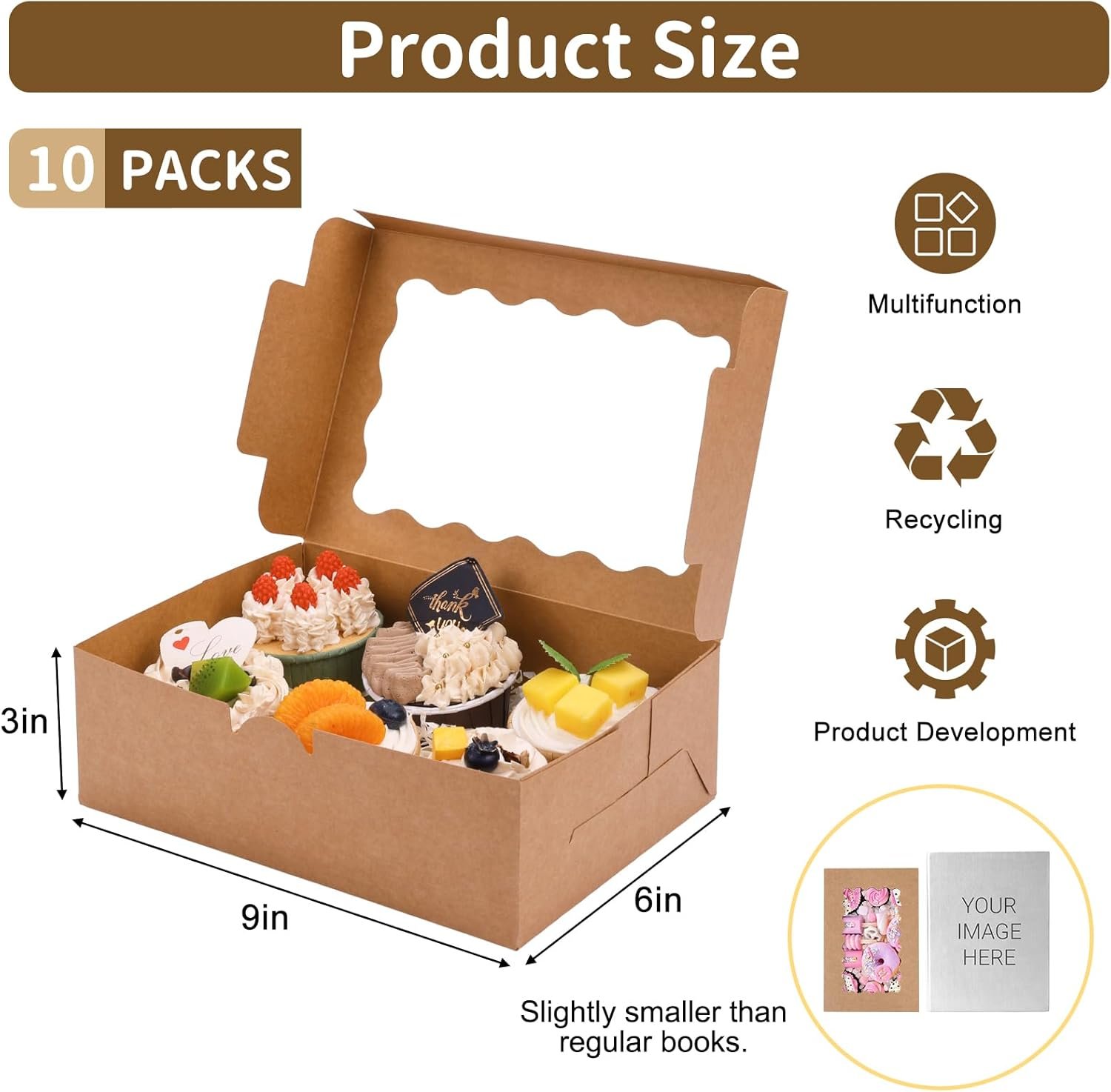 Fabbrica Scatole per Biscotti con Finestra e Logo Personalizzato 10 Pezzi 9x6x3 Pollici Marroni per Fragole Ricoperte di Cioccolato Caramelle Muffin Ciambelle Marchio Bianco