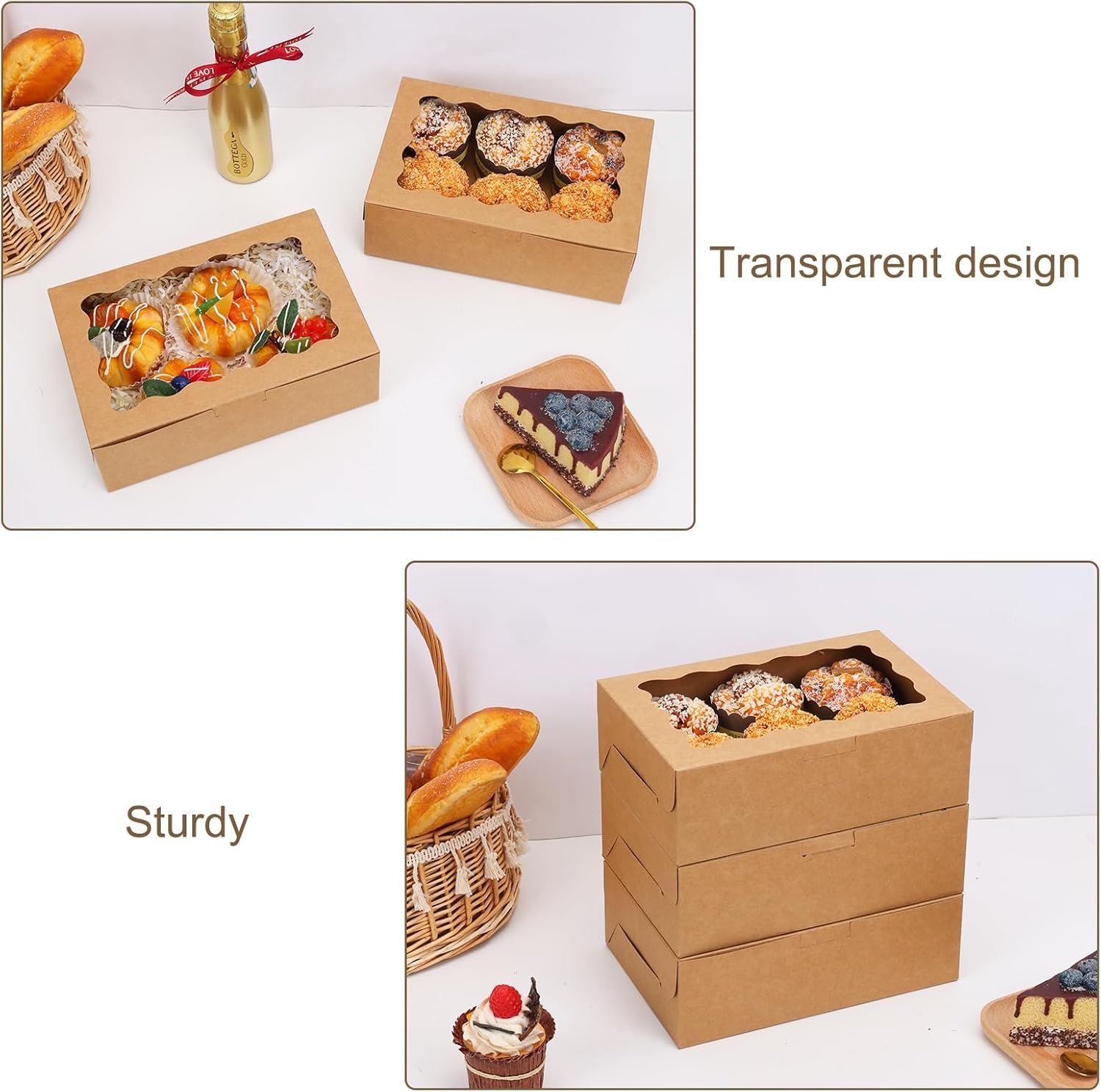 Fabbrica Scatole per Biscotti con Finestra e Logo Personalizzato 10 Pezzi 9x6x3 Pollici Marroni per Fragole Ricoperte di Cioccolato Caramelle Muffin Ciambelle Marchio Bianco