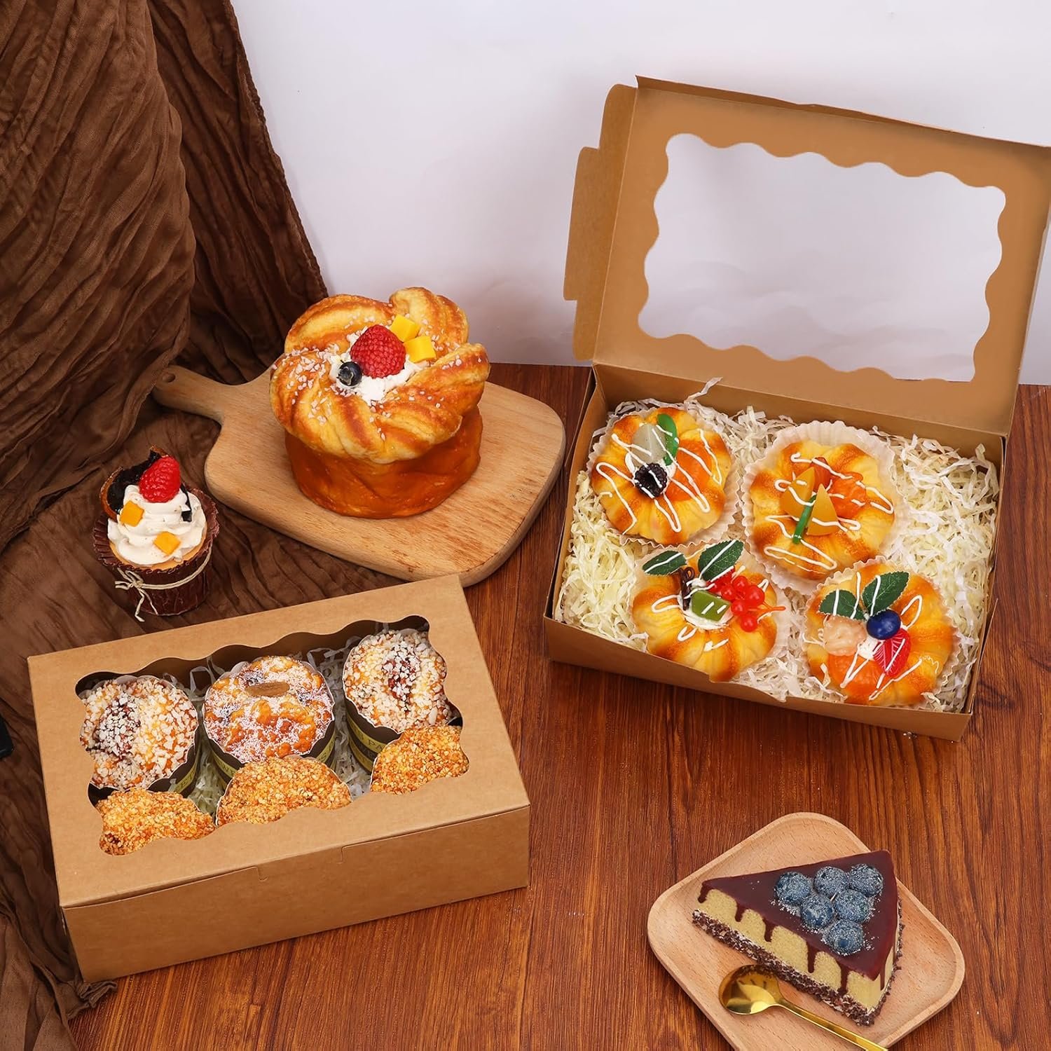 Fabbrica Scatole per Biscotti con Finestra e Logo Personalizzato 10 Pezzi 9x6x3 Pollici Marroni per Fragole Ricoperte di Cioccolato Caramelle Muffin Ciambelle Marchio Bianco