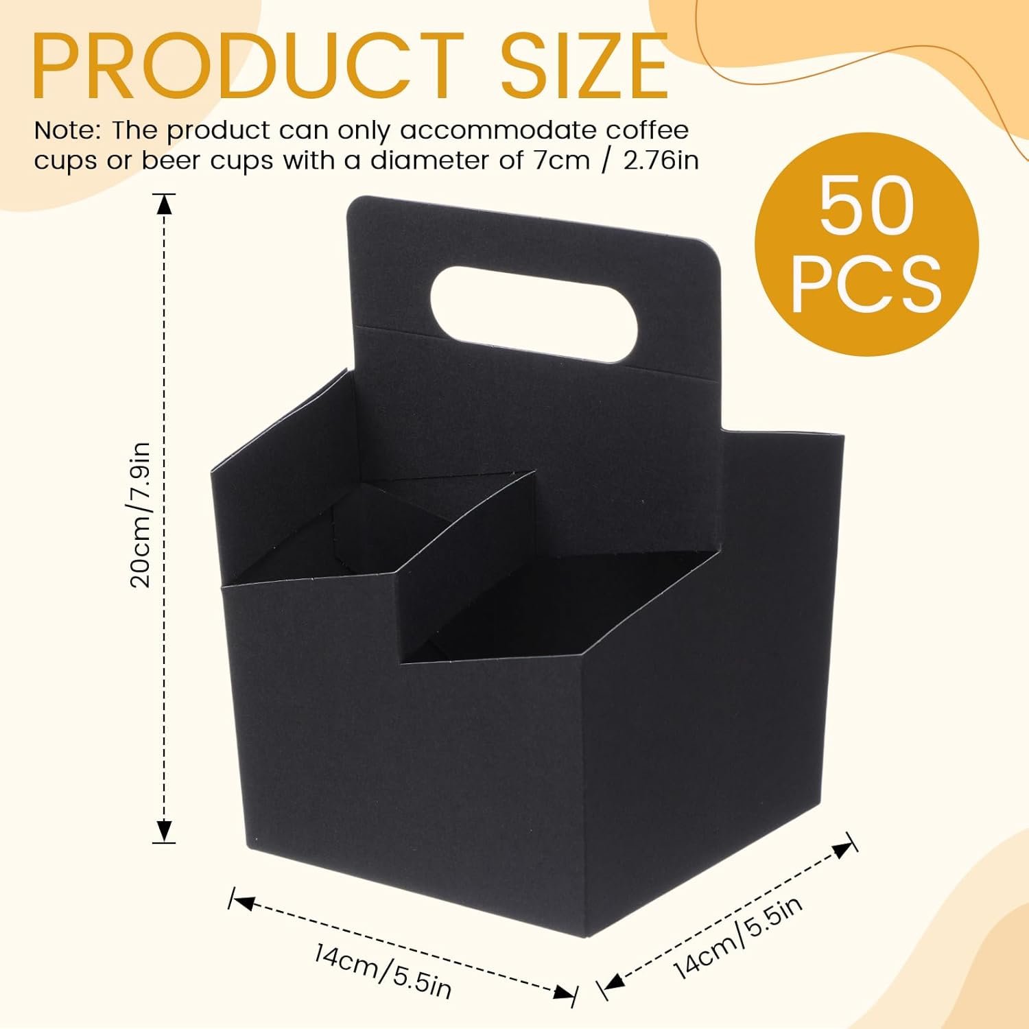 Produttore Portabevande 4 Tazze con Manico Cartone Kraft 50 Pz Monouso per Birra Bevande Calde Fredde 12-16 oz con Logo Personalizzato Nero Marchio Bianco