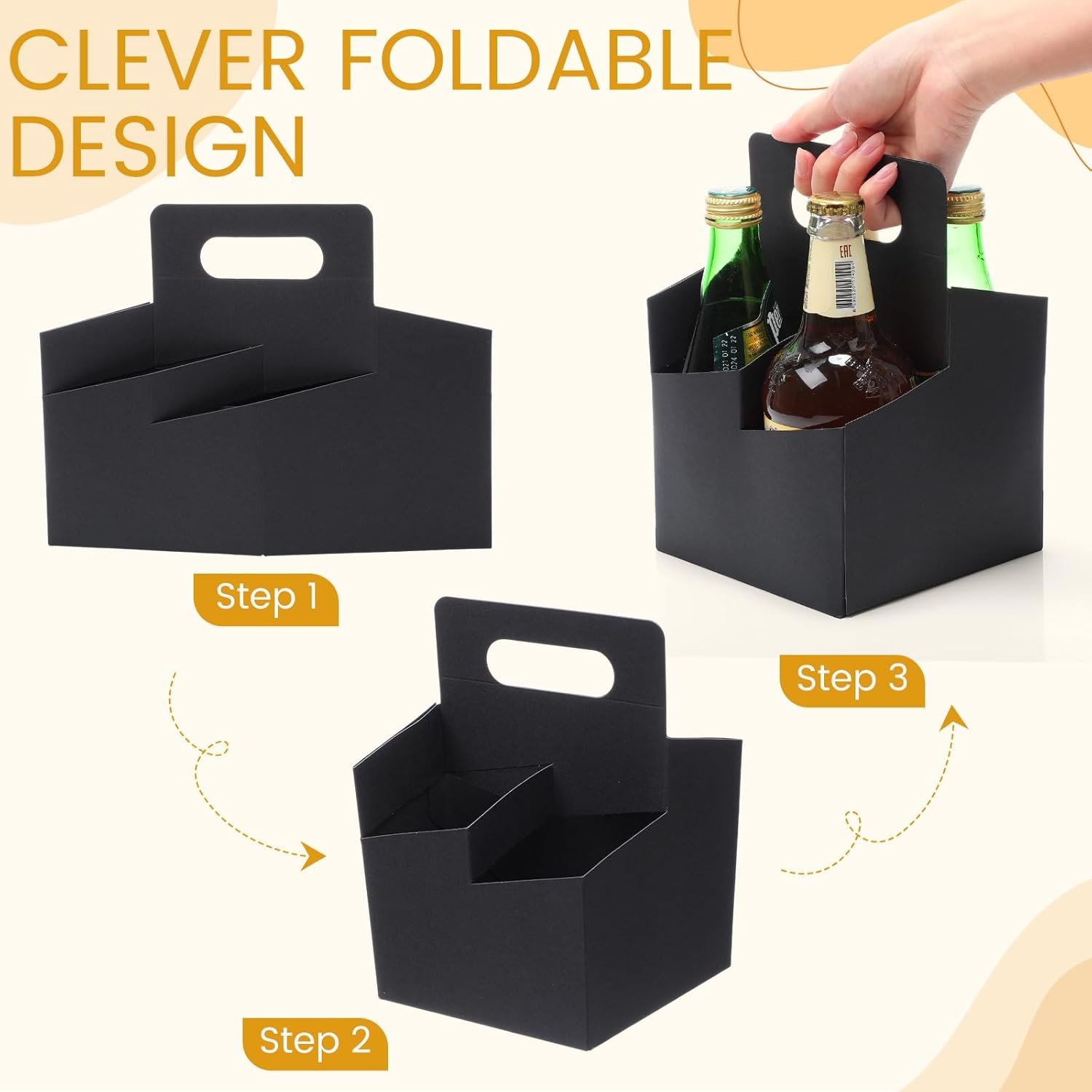 Produttore Portabevande 4 Tazze con Manico Cartone Kraft 50 Pz Monouso per Birra Bevande Calde Fredde 12-16 oz con Logo Personalizzato Nero Marchio Bianco