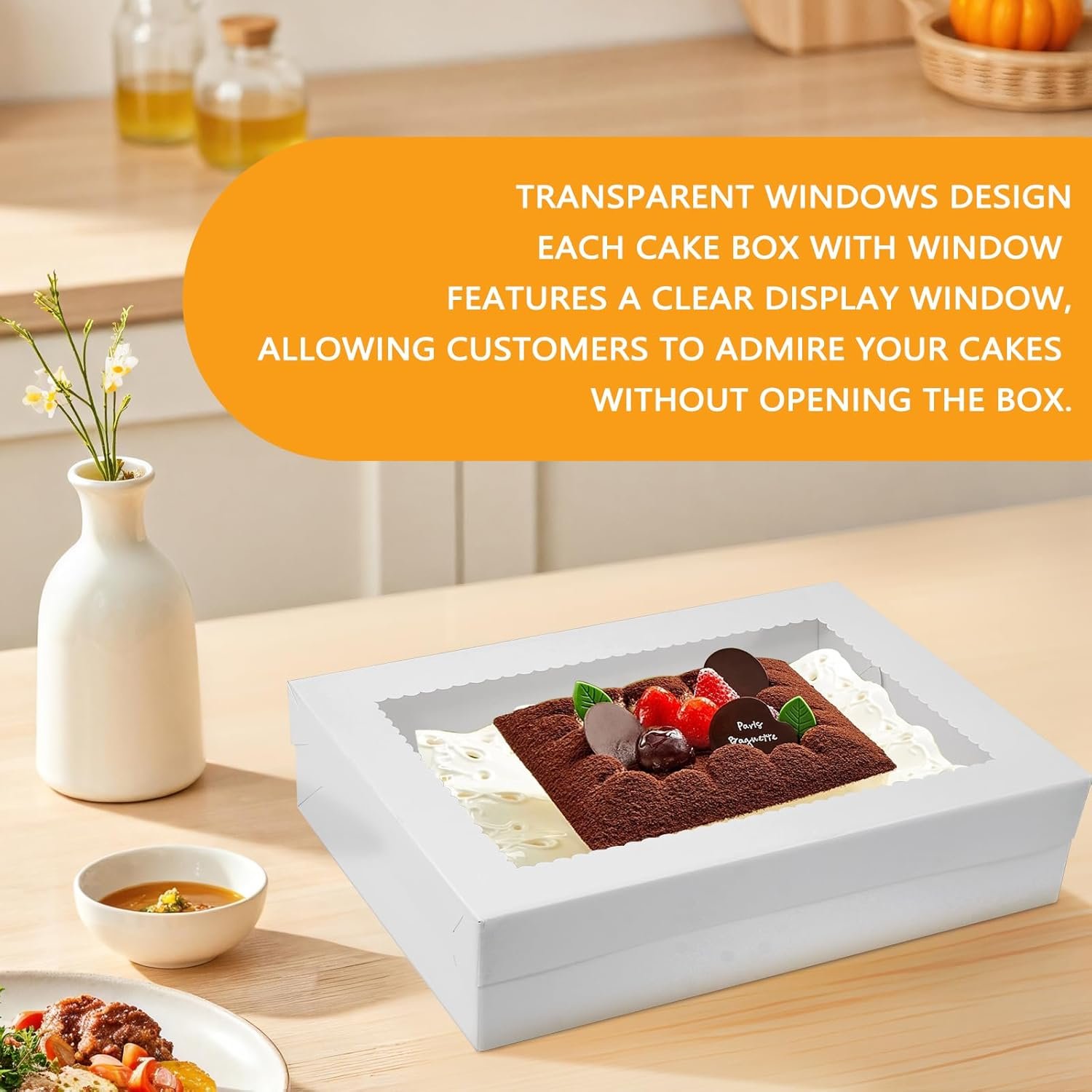 Marchio Bianco Scatole per Torte con Base 12 pz 14x10x4 Pollici Bianche con Finestra Panoramica per Torte Quarter Sheet Donuts Cupcakes Pasticceria e Crostate del Produttore con Logo Personalizzato