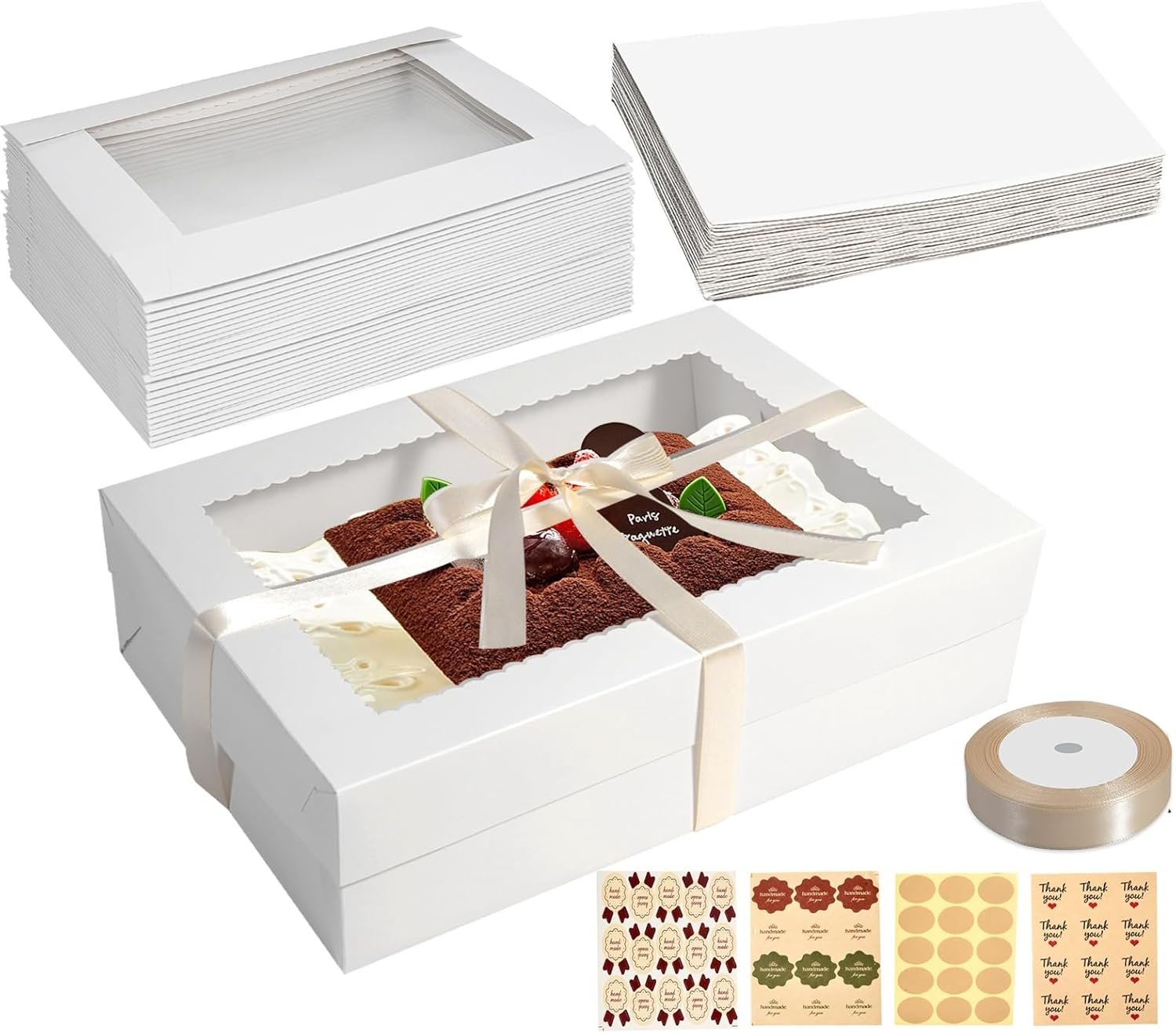 Marchio Bianco Scatole per Torte con Base 12 pz 14x10x4 Pollici Bianche con Finestra Panoramica per Torte Quarter Sheet Donuts Cupcakes Pasticceria e Crostate del Produttore con Logo Personalizzato