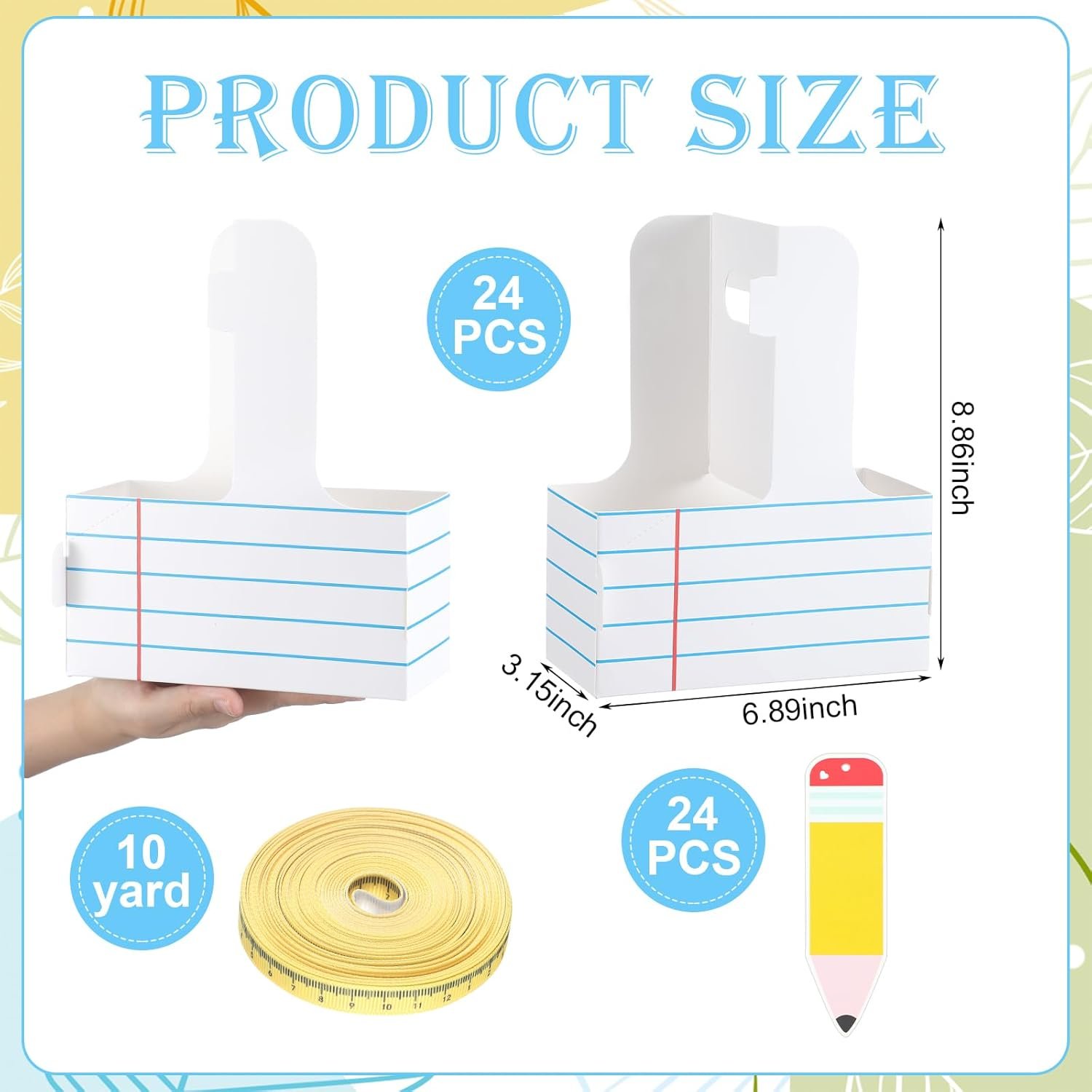 Marchio Bianco 24 Set Portabevande 2 Bicchieri con Manico Biglietto Ringraziamento Nastro Portabicchieri Usa e Getta Regali Apprezzamento Insegnanti Inizio Fine Anno Scolastico con Logo Personalizzato Bianco Righe Fornitore