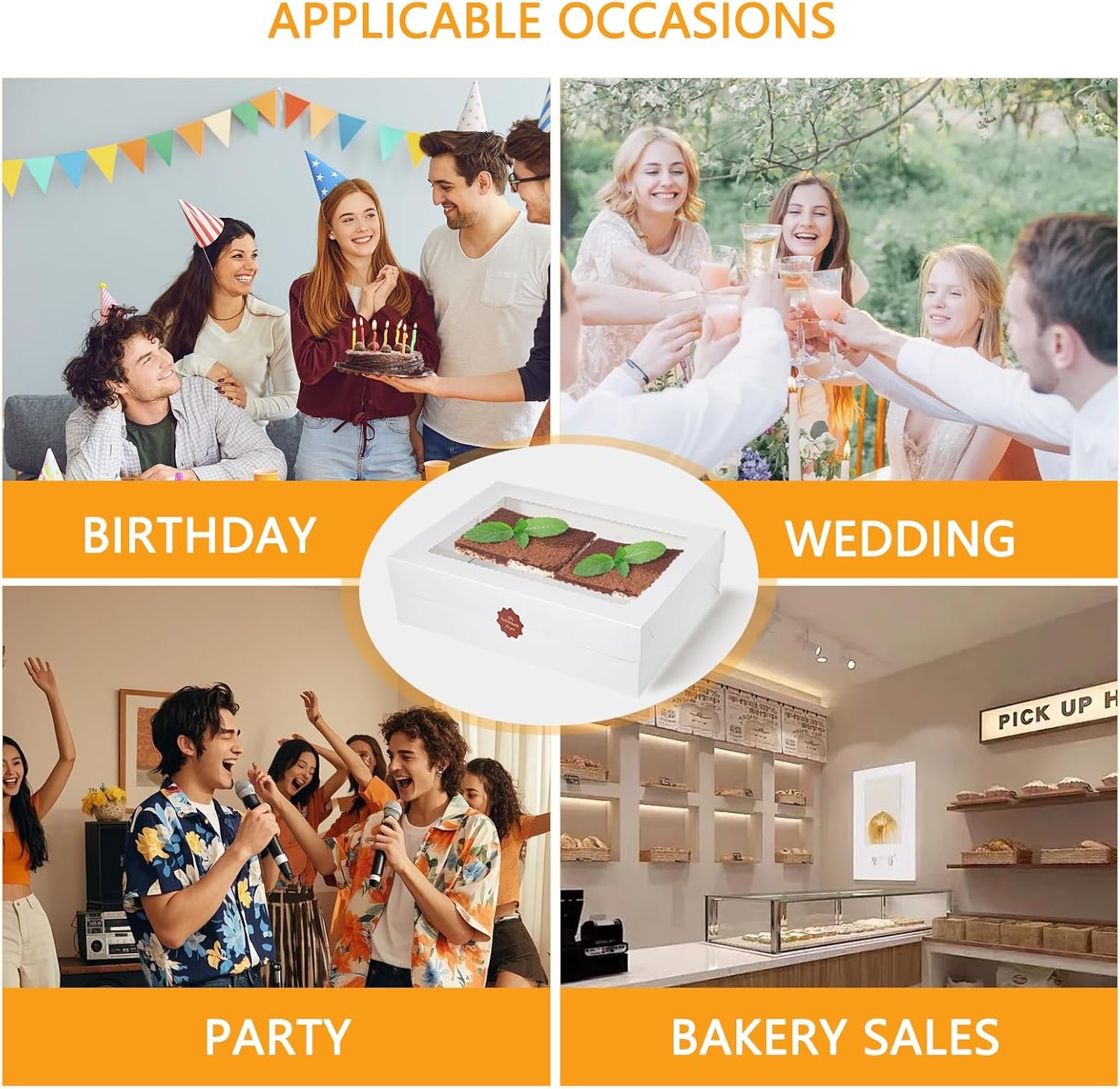 Logo Personalizzato Scatole per Torte 6 Pezzi con Base 19x14x4,5 Pollici Bianche con Grande Finestra per Torte Quarter Sheet Donuts Cupcakes Pasticceria Crostate Marchio Bianco dal Produttore