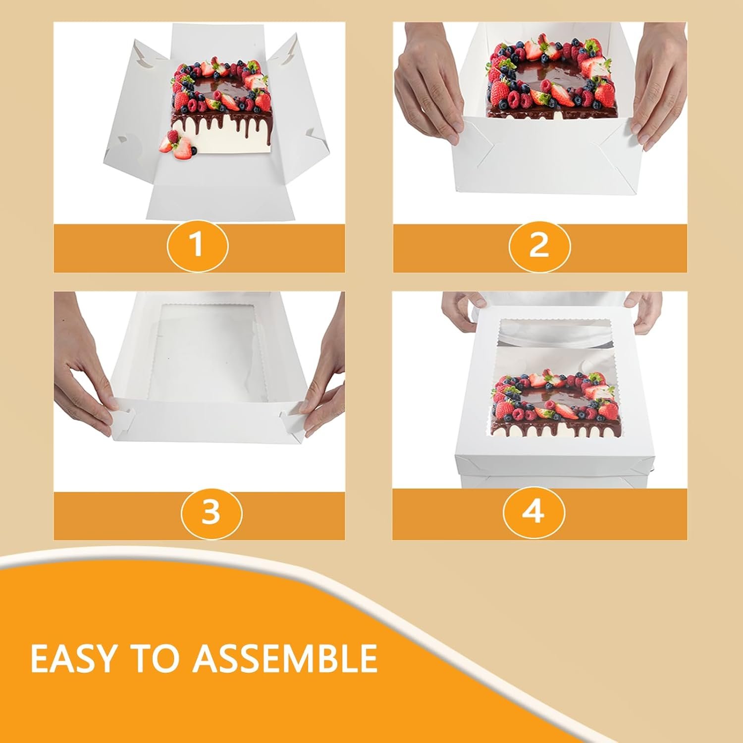 Logo Personalizzato Scatole per Torte 6 Pezzi con Base 19x14x4,5 Pollici Bianche con Grande Finestra per Torte Quarter Sheet Donuts Cupcakes Pasticceria Crostate Marchio Bianco dal Produttore