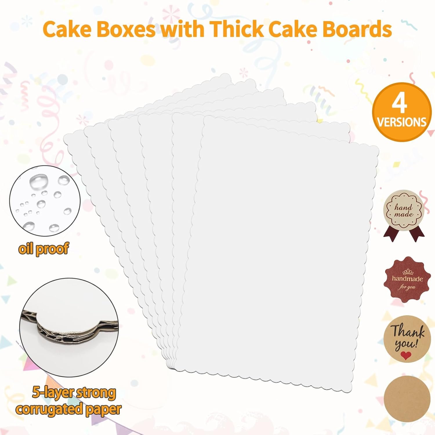 Logo Personalizzato Scatole per Torte 6 Pezzi con Base 19x14x4,5 Pollici Bianche con Grande Finestra per Torte Quarter Sheet Donuts Cupcakes Pasticceria Crostate Marchio Bianco dal Produttore