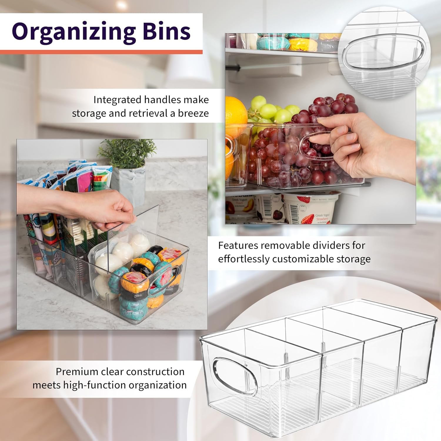 Produttore di Contenitori in Plastica per Organizzazione Dispensa con Divisori Rimovibili – Marchio Bianco per Cucina Frigorifero e Armadietti con Logo Personalizzato (2 Pezzi)