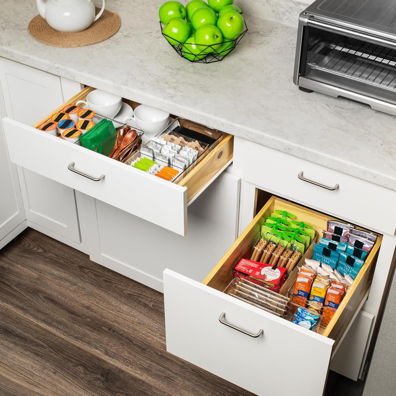 Produttore di Contenitori in Plastica per Organizzazione Dispensa con Divisori Rimovibili – Marchio Bianco per Cucina Frigorifero e Armadietti con Logo Personalizzato (2 Pezzi)