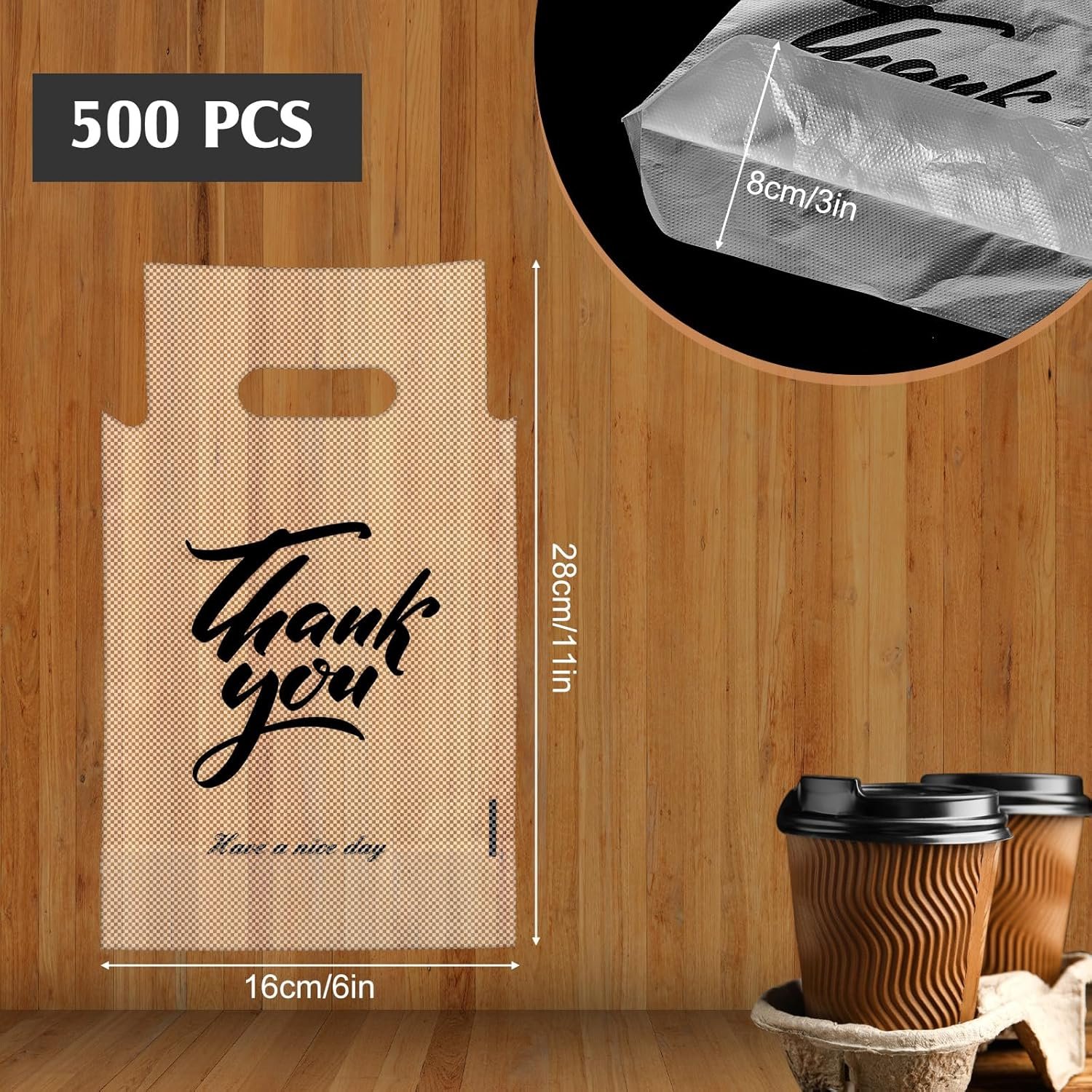 Logo Personalizzato Portabicchieri Trasparenti con Maniglia Thank You 500 Pz Monobicchiere per Delivery Asporto Bevande Bar Ristoranti Pasticcerie Marchio Bianco Produttore