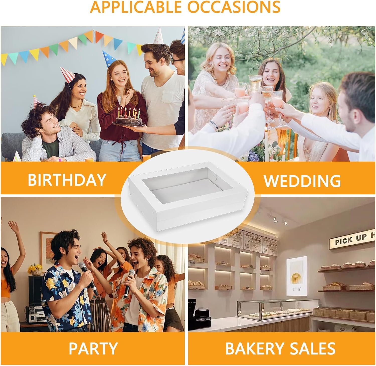 Logo Personalizzato Scatole per Torte 18 pz con Base 14x10x4 Pollici Bianche con Finestra Grande Marchio Bianco per Torte Quarter Sheet Donuts Cupcakes Pasticceria Crostate Fornitore