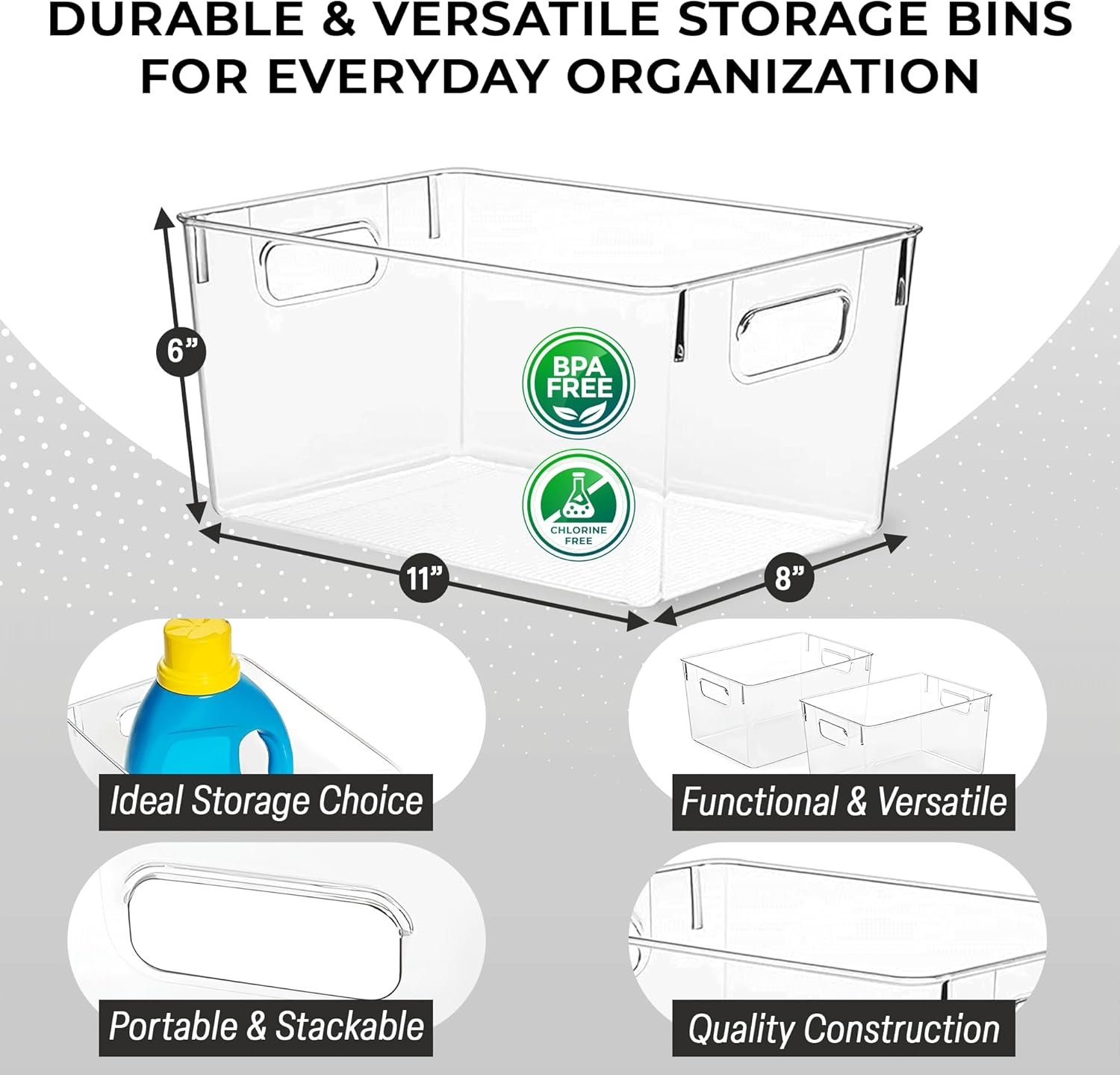 Logo Personalizzato Contenitori in Plastica Trasparente – Organizzatori Dispensa Armadietti e Casa della Fabbrica – Marchio Bianco per Cucina Lavanderia Ufficio Guardaroba Garage Congelatore
