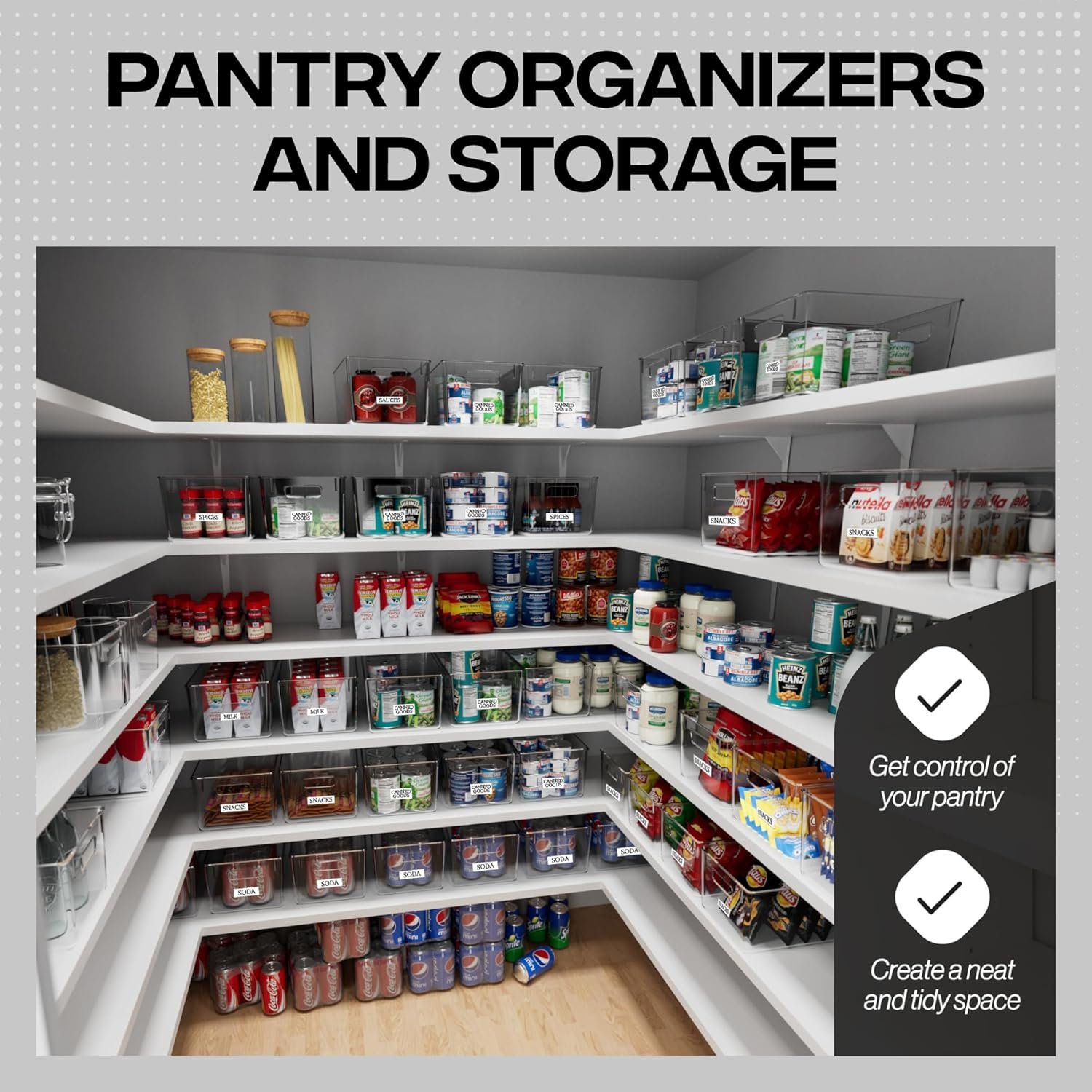 Logo Personalizzato Contenitori in Plastica Trasparente – Organizzatori Dispensa Armadietti e Casa della Fabbrica – Marchio Bianco per Cucina Lavanderia Ufficio Guardaroba Garage Congelatore