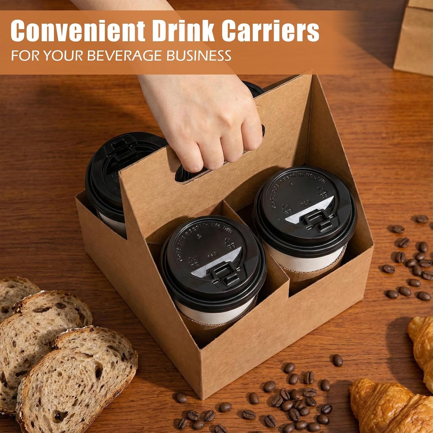Marchio Bianco Portabevande 4 Tazze con Maniglia 50 Pezzi Cartone Kraft Monouso per Consegne Cibo, Logo Personalizzato Festa della Mamma Bevande Calde Fredde Caffè To Go, Produttore Portatazza Regali Fiori