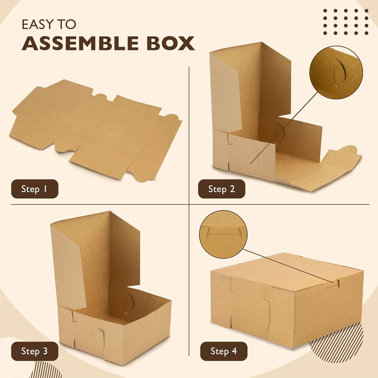 Logo Personalizzato Scatole Pasticceria Cartone Kraft Marrone 6 x 6 x 3 Pollici Confezione 25 dal Fornitore per Torte Biscotti Cupcakes Cioccolatini Donuts Macarons Marchio Bianco