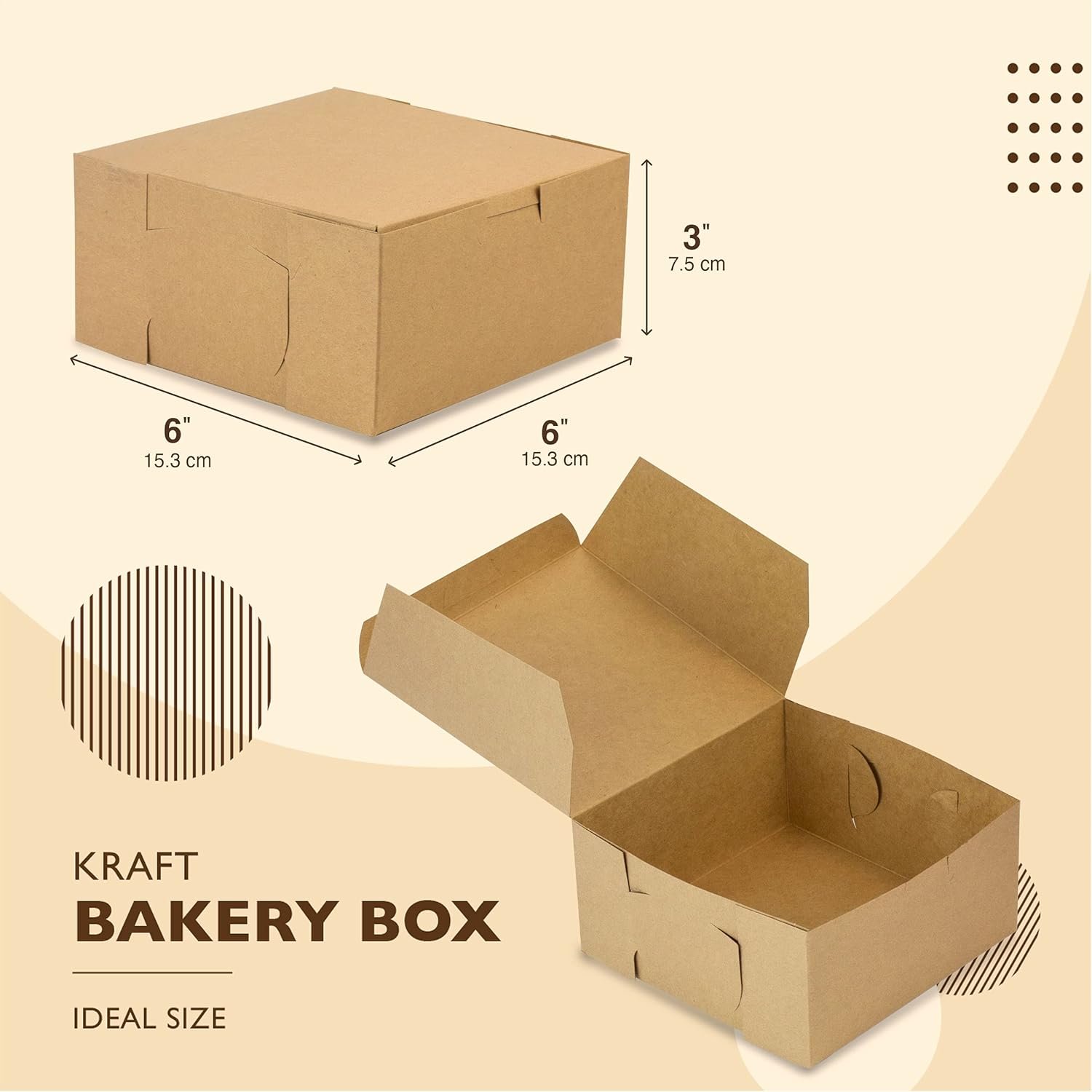 Logo Personalizzato Scatole Pasticceria Cartone Kraft Marrone 6 x 6 x 3 Pollici Confezione 25 dal Fornitore per Torte Biscotti Cupcakes Cioccolatini Donuts Macarons Marchio Bianco