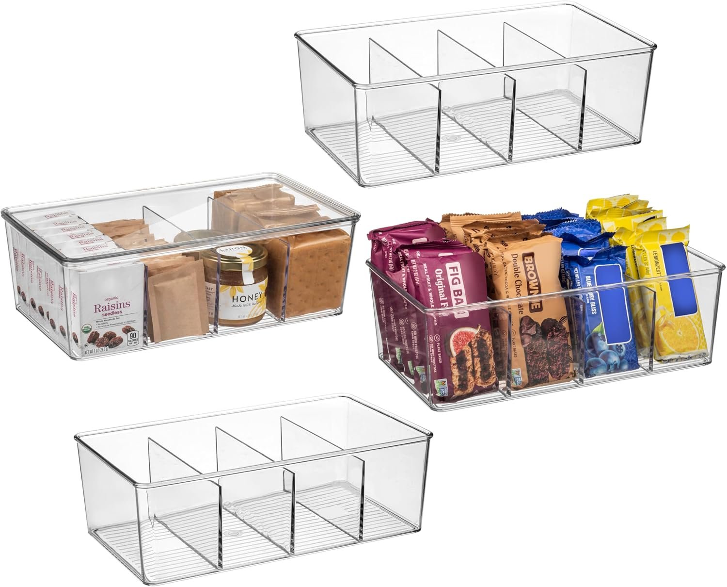 Fabbrica Contenitori Organizzatori Dispensa con Divisori Rimovibili Coperchi e Logo Personalizzato – Ideali per Cucina Frigorifero Armadietti Marchio Bianco – Confezione da 4