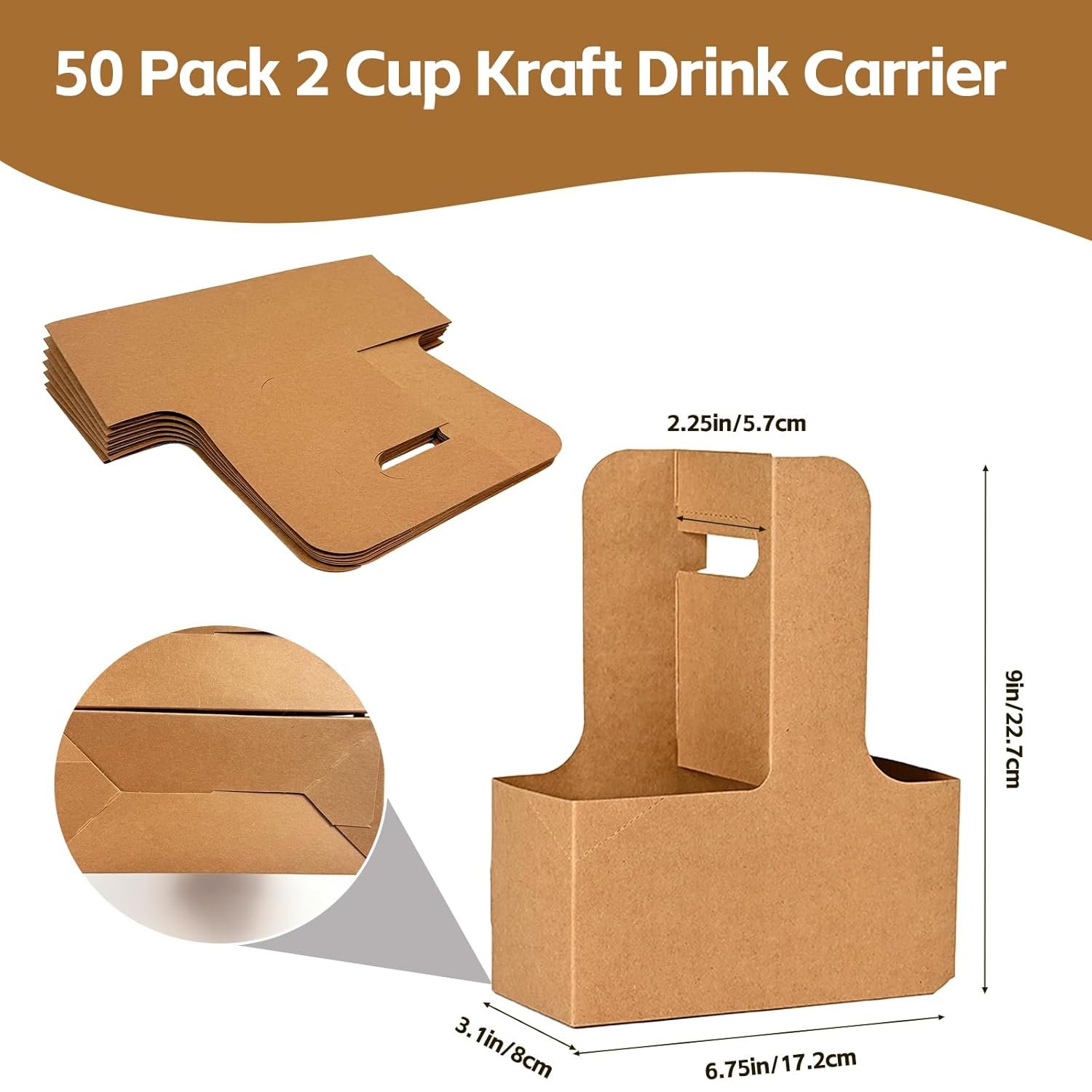 Marchio Bianco Portatazza Kraft per 2 Tazze con Manico Confezione da 50, Portabicchieri Cartone Monouso per 2 o 4 Tazze Logo Personalizzato per Bevande Calde o Fredde Asporto Delivery Caffè dal Produttore