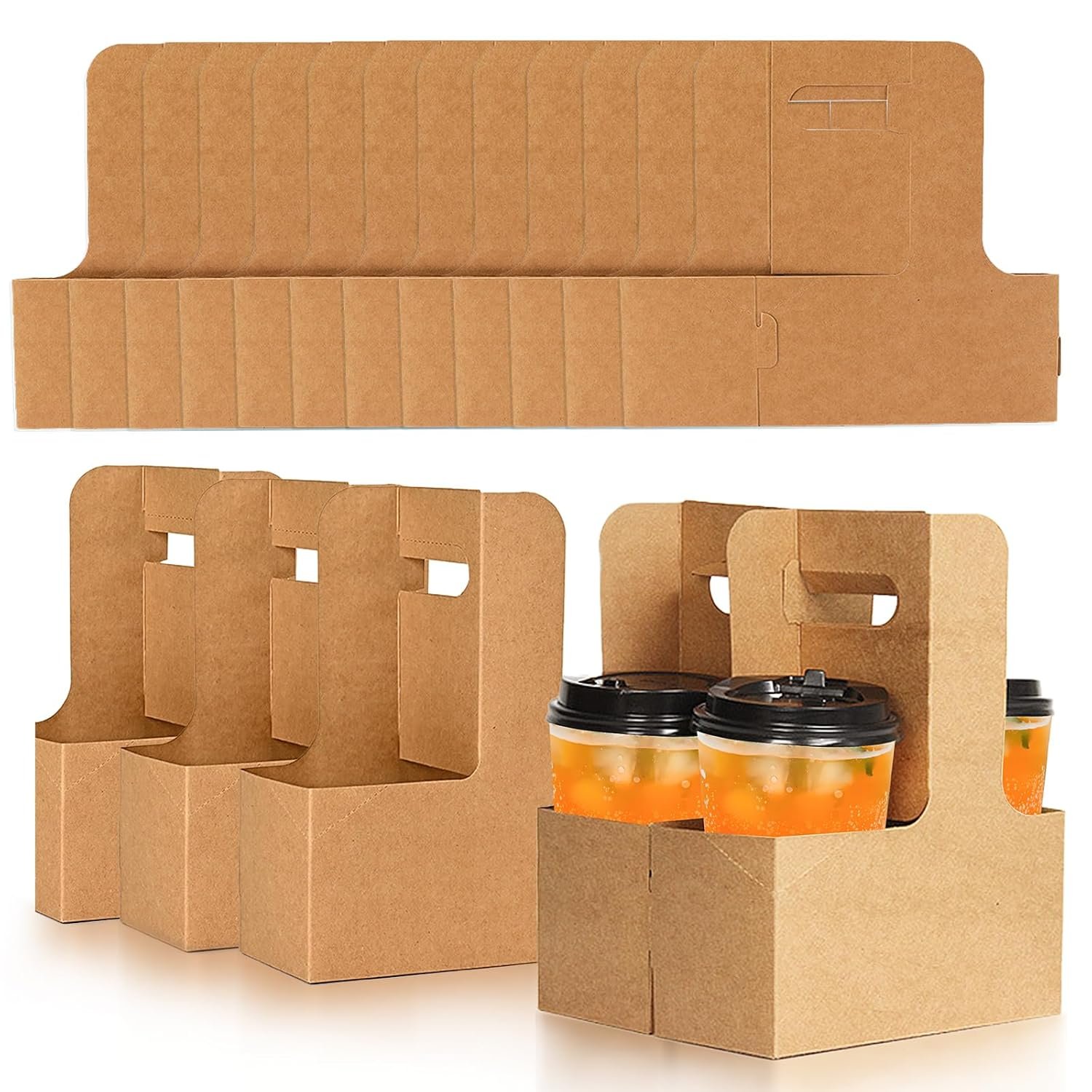 Marchio Bianco Portatazza Kraft per 2 Tazze con Manico Confezione da 50, Portabicchieri Cartone Monouso per 2 o 4 Tazze Logo Personalizzato per Bevande Calde o Fredde Asporto Delivery Caffè dal Produttore
