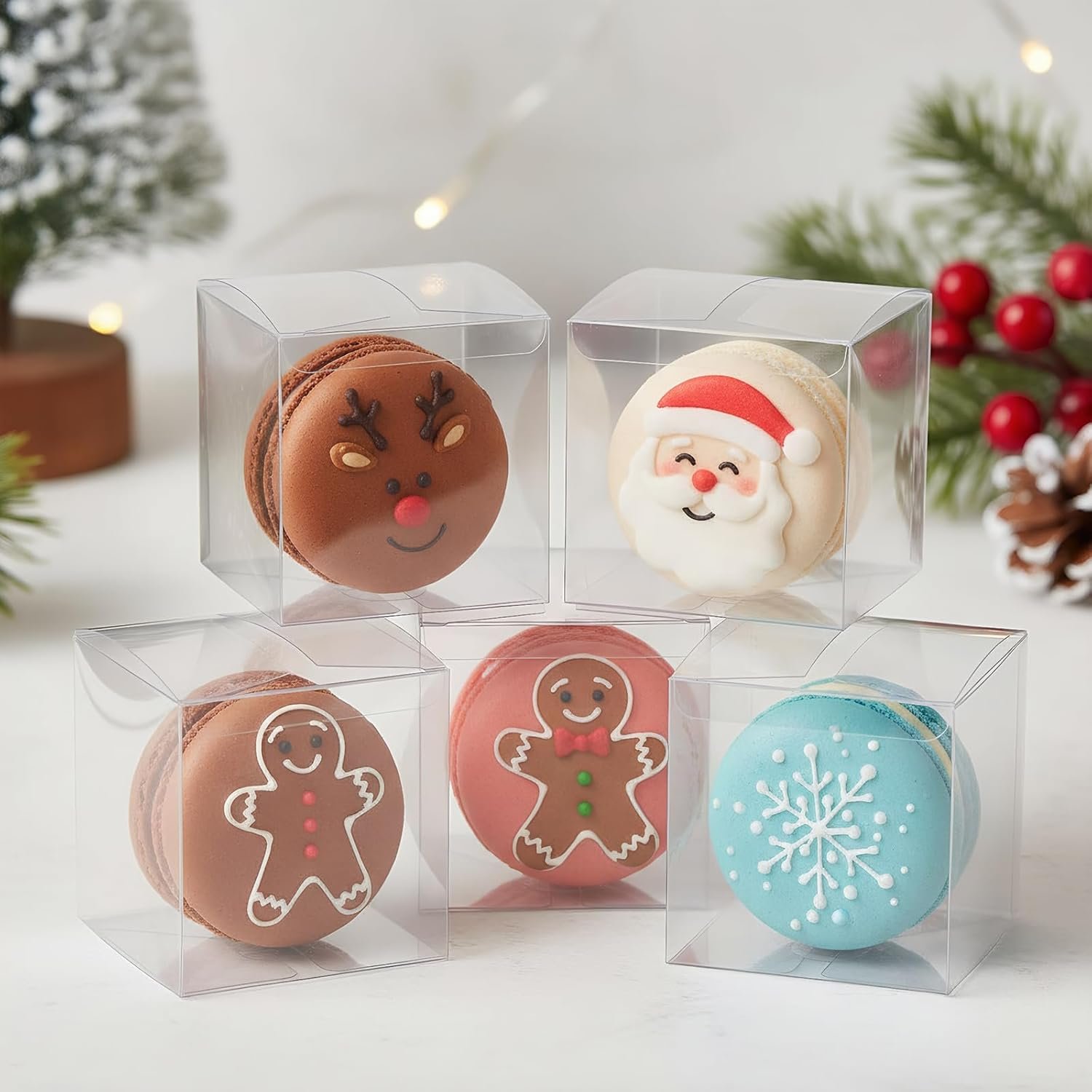 Marchio Bianco Scatoline Trasparenti 2x2x2 Pollici Confezione da 120 con Nastri per Bomboniere Caramelle Macaron Matrimoni Compleanni Baby Shower con Logo Personalizzato dal Produttore