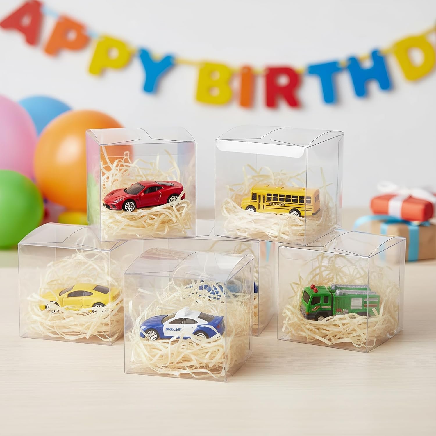 Marchio Bianco Scatoline Trasparenti 2x2x2 Pollici Confezione da 120 con Nastri per Bomboniere Caramelle Macaron Matrimoni Compleanni Baby Shower con Logo Personalizzato dal Produttore