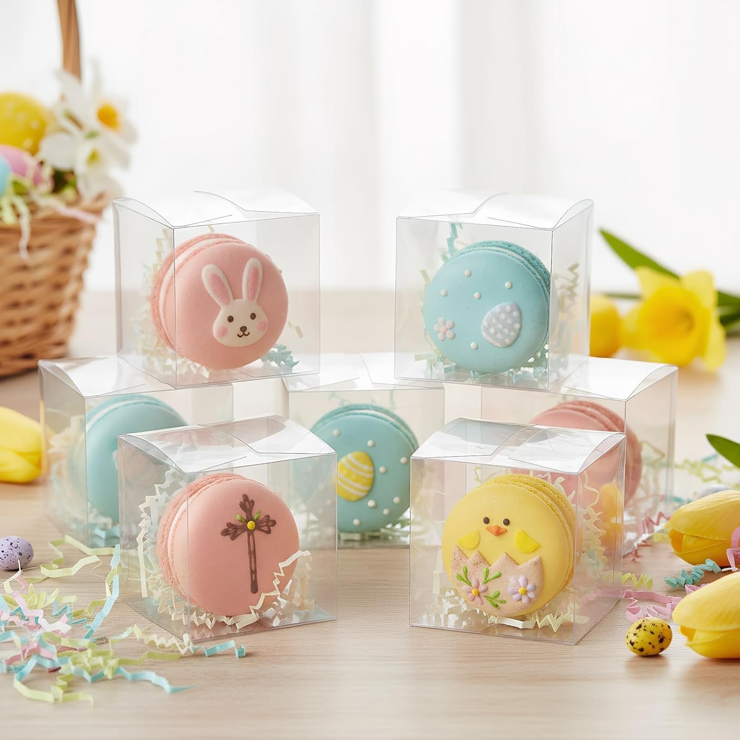 Marchio Bianco Scatoline Trasparenti 2x2x2 Pollici Confezione da 120 con Nastri per Bomboniere Caramelle Macaron Matrimoni Compleanni Baby Shower con Logo Personalizzato dal Produttore