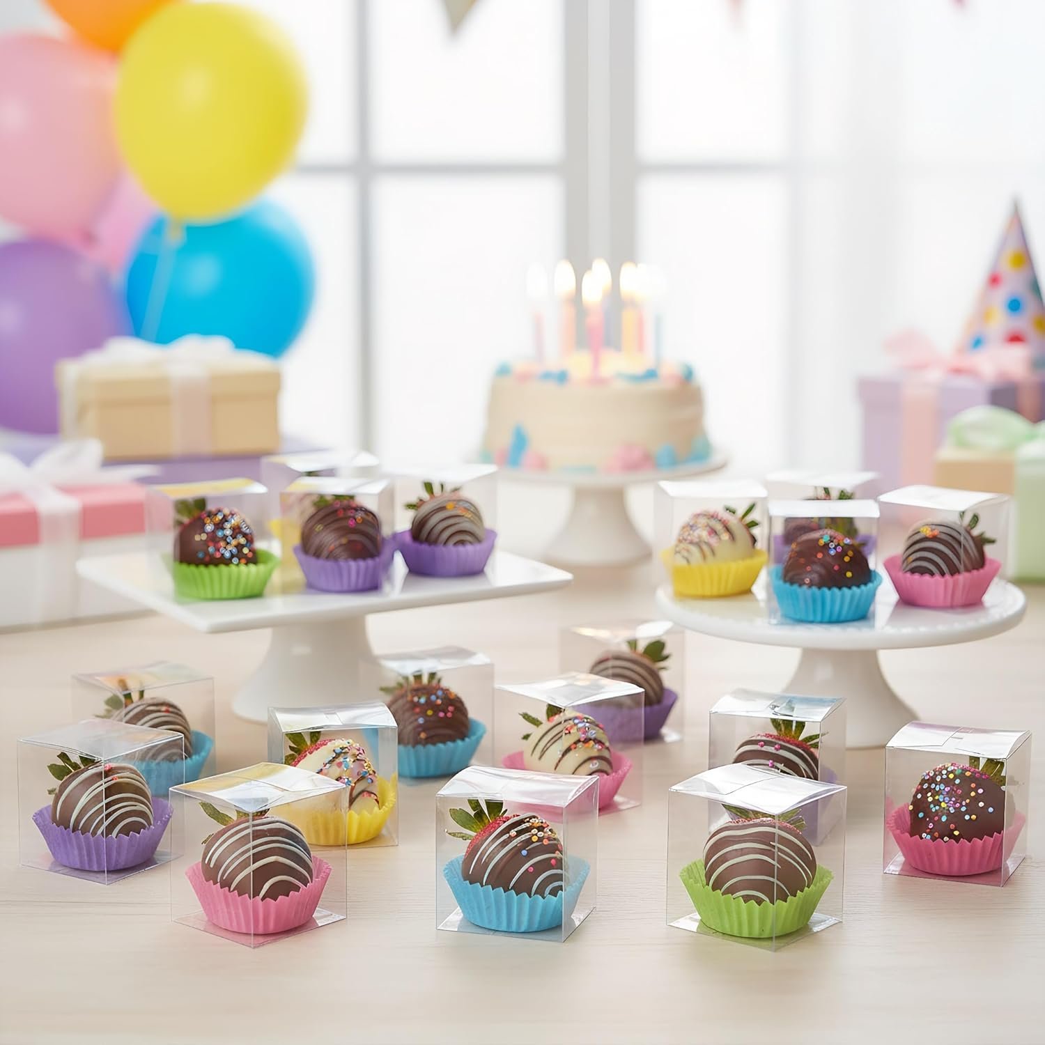 Marchio Bianco Scatoline Trasparenti 2x2x2 Pollici Confezione da 120 con Nastri per Bomboniere Caramelle Macaron Matrimoni Compleanni Baby Shower con Logo Personalizzato dal Produttore