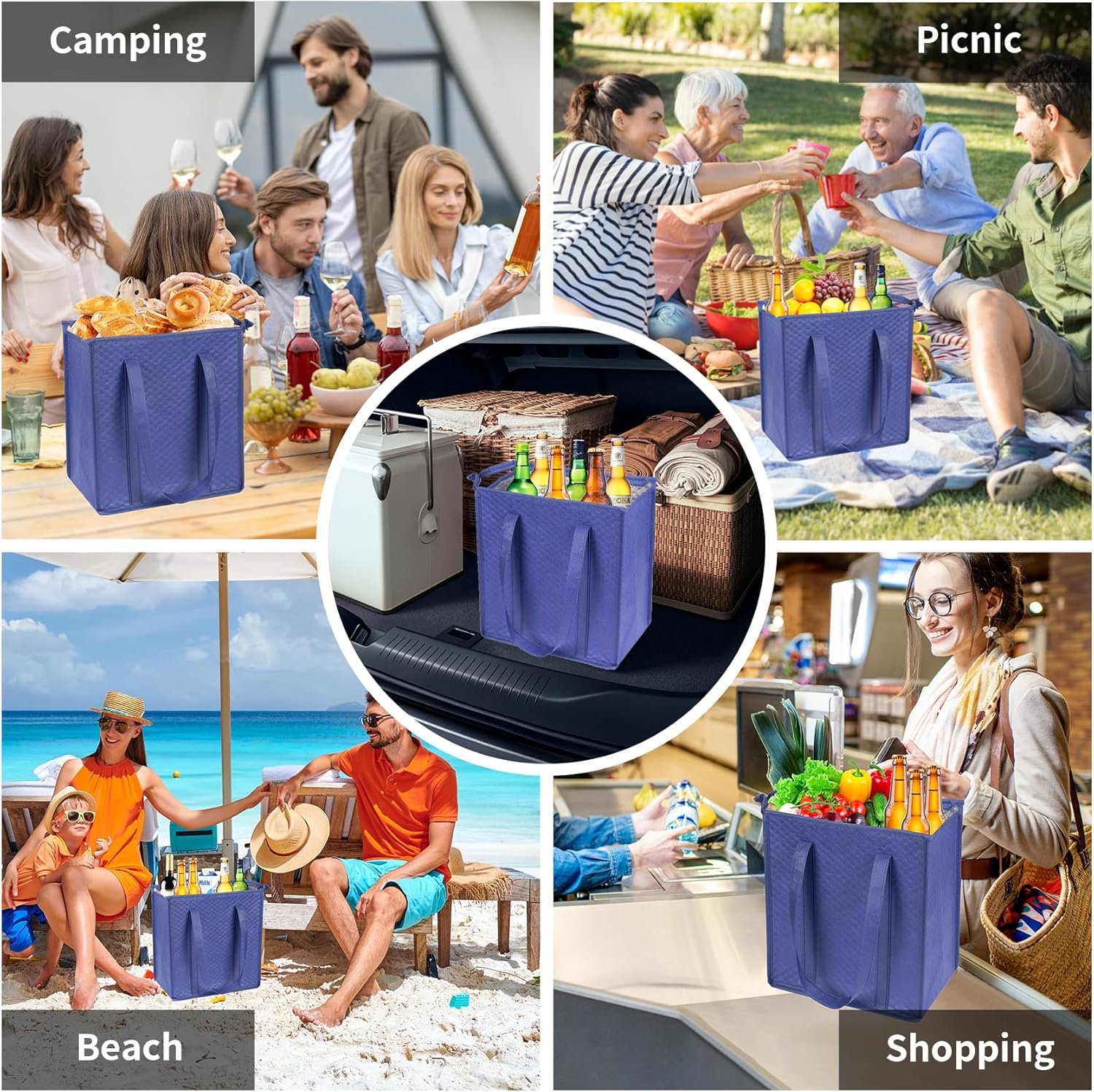 Fornitore Borse Termiche Isolate con Cerniera e Logo Personalizzato per Alimenti Surgelati Spesa Viaggi Tote Frigo Marchio Bianco