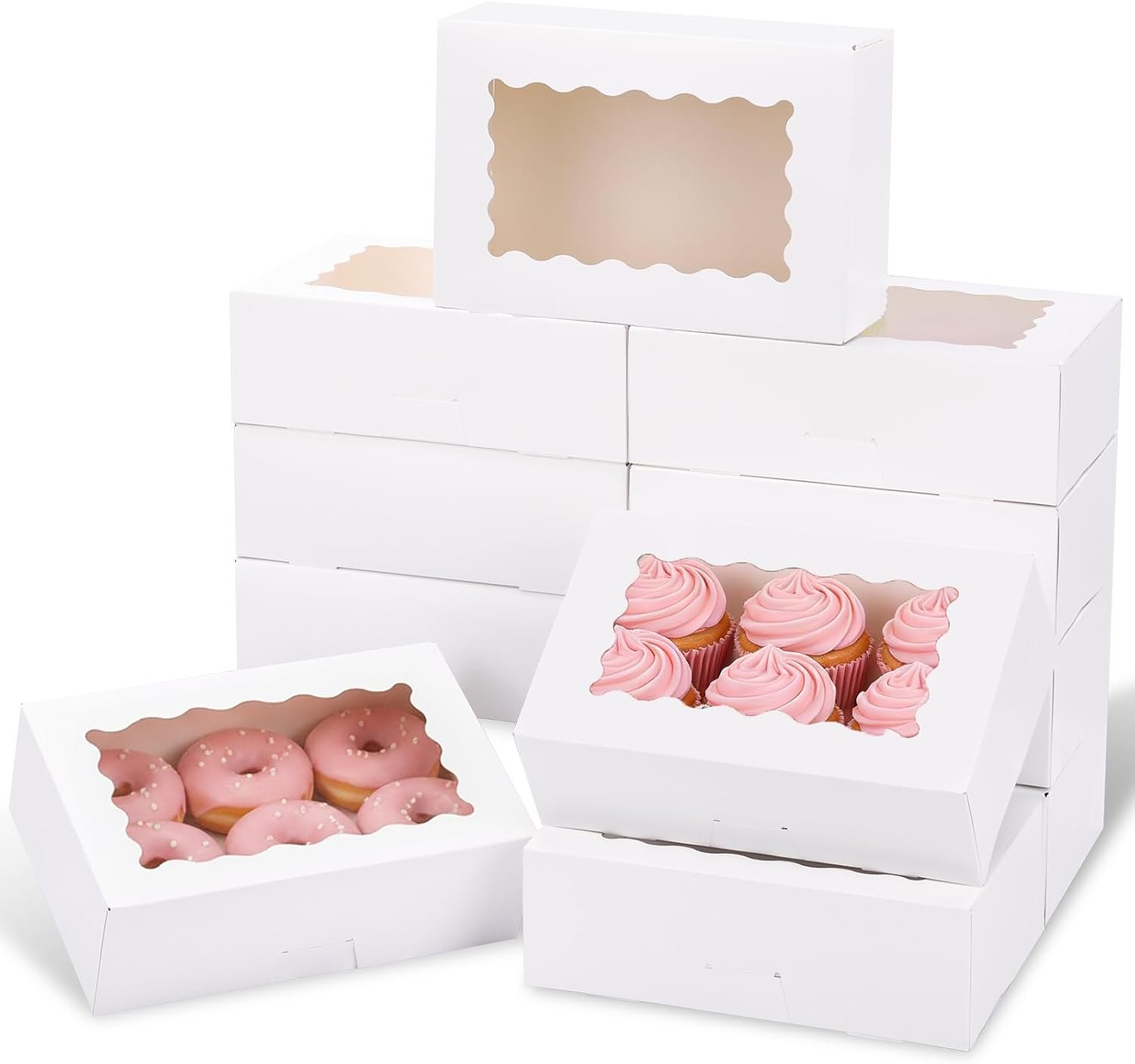 Marchio Bianco Scatole per Biscotti con Finestra 45 pz 9x6x3 Pollici Bianche Auto-Popup per Pasticceria Fragole al Cioccolato Caramelle Muffin Donuts con Logo Personalizzato dalla Fabbrica