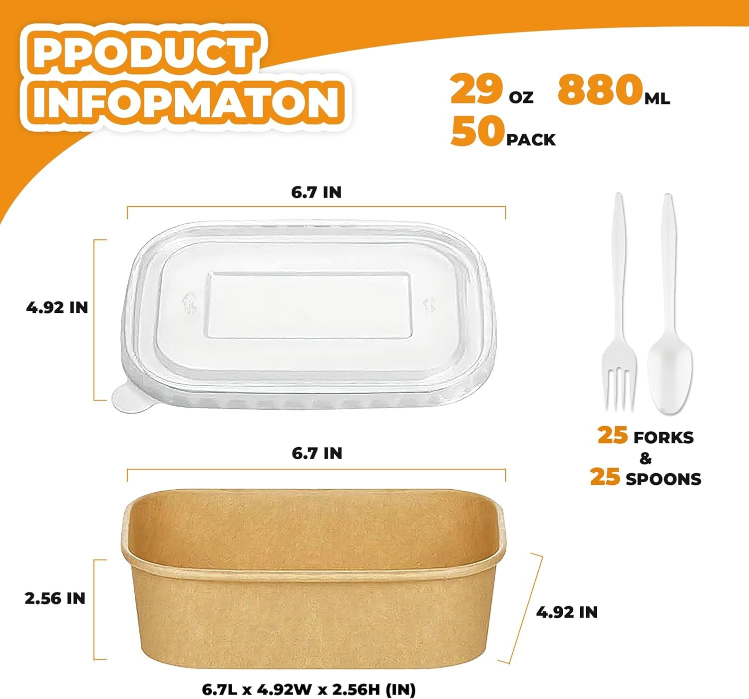 Ciotole in Carta con Logo Personalizzato 29 oz Grandi con Coperchi e Cucchiai Forchette Confezione da 50 Monouso Resistenti Marchio Bianco per Feste Preparazione Pasti Bulk a Prova di Ammollo Microonde Sicure Caldo Freddo Fornitore