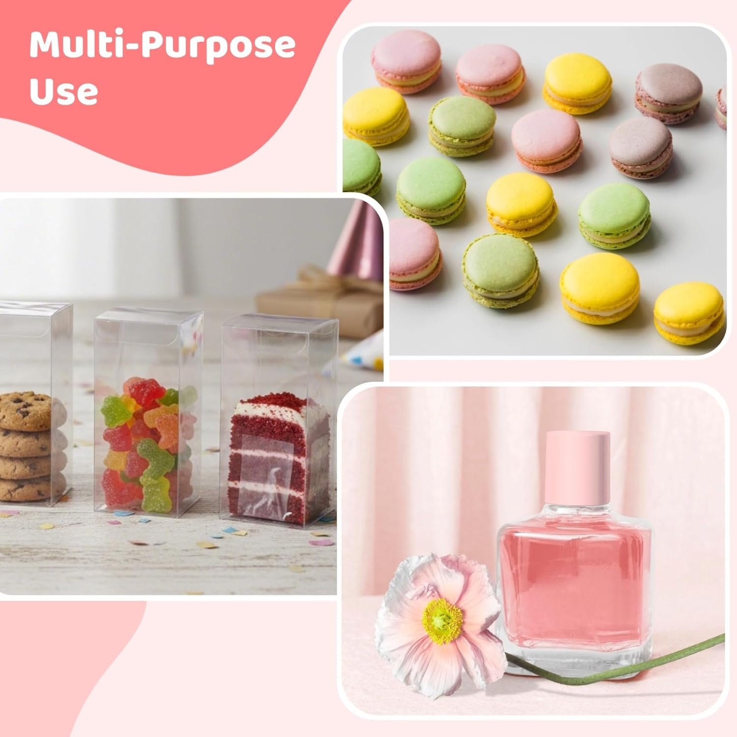 Marchio Bianco 100 pz Scatole Regalo Trasparenti PET 2 x 2 x 6 Pollici Rettangolari Vuote per Caramelle Snack Macaron con Logo Personalizzato dal Produttore
