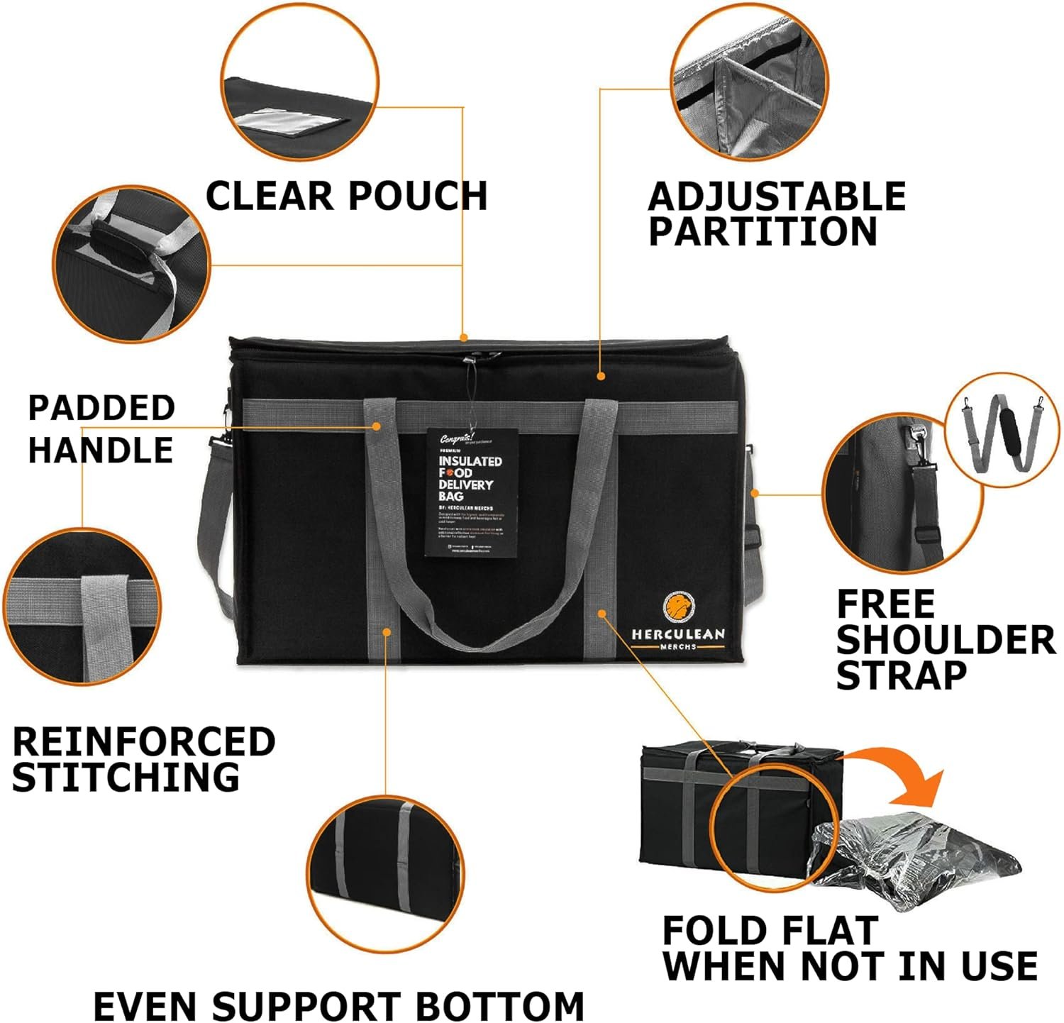 Produttore Borse Termiche con Logo Personalizzato – Borsa Isolante Premium Grande con Cerniera per Catering Commerciale Trasporto Cibo – Marchio Bianco Caldo Freddo Ultra Resistente per Consegne Takeaway