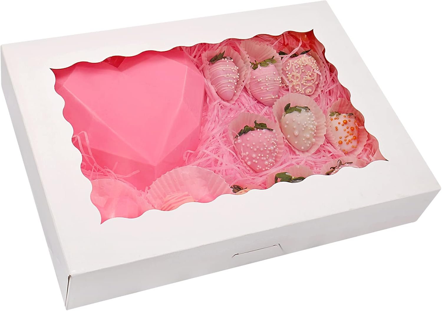 Fornitore Scatole Pasticceria 14" x 10" x 2.5" con Logo Personalizzato Auto-Popup con Finestra per Biscotti Ciambelle Torte Muffin Pasticcini Confezione 20 Bianche Marchio Bianco