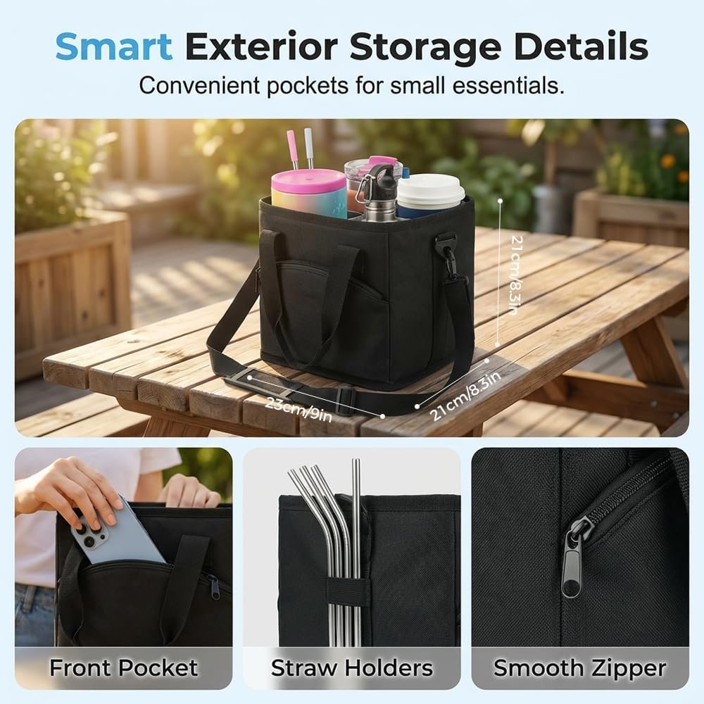 Fornitore Borsa Portabevande 4 Scomparti Formato Famiglia con Logo Personalizzato Isolante Riutilizzabile Collassabile Base Antiversamento Divisori Regolabili Tracolla Marchio Bianco