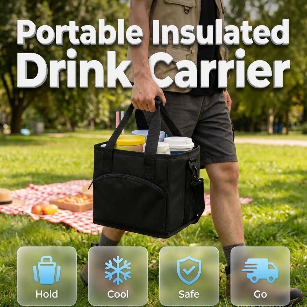 Fornitore Borsa Portabevande 4 Scomparti Formato Famiglia con Logo Personalizzato Isolante Riutilizzabile Collassabile Base Antiversamento Divisori Regolabili Tracolla Marchio Bianco