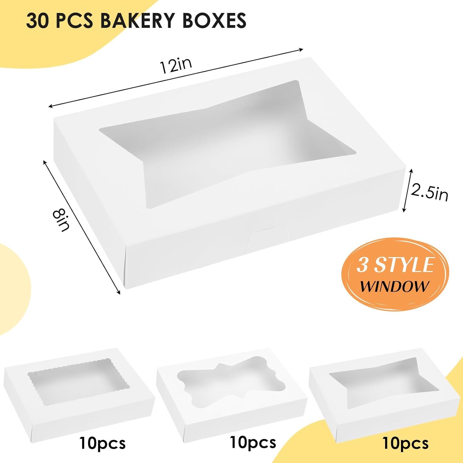 Logo Personalizzato 30 pz Scatole da Pasticceria 12x8x2.5 Pollici Auto-Popup con 3 Stili Finestre dal Produttore per Fragole al Cioccolato Donuts Pasticcini Marchio Bianco
